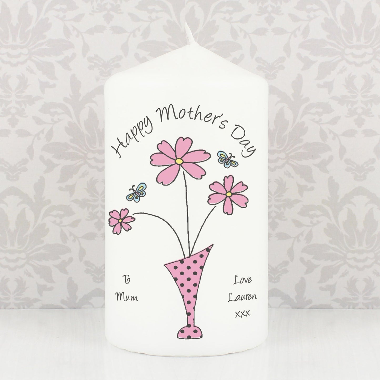 Personalised Flower in Vase Message Pillar Candle: 5 - Candles By Gift Moments