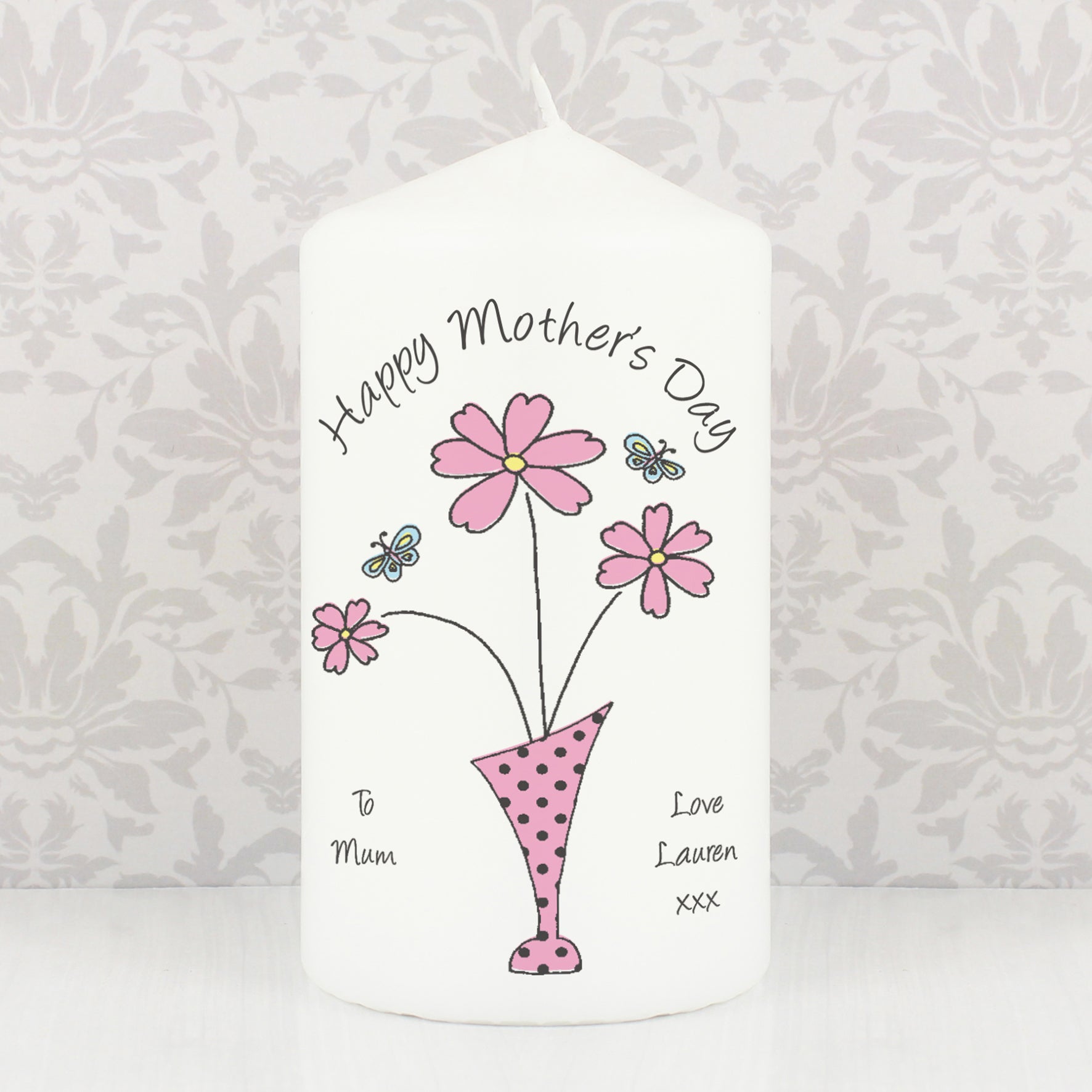 Personalised Flower in Vase Message Pillar Candle: 5 - Candles By Gift Moments