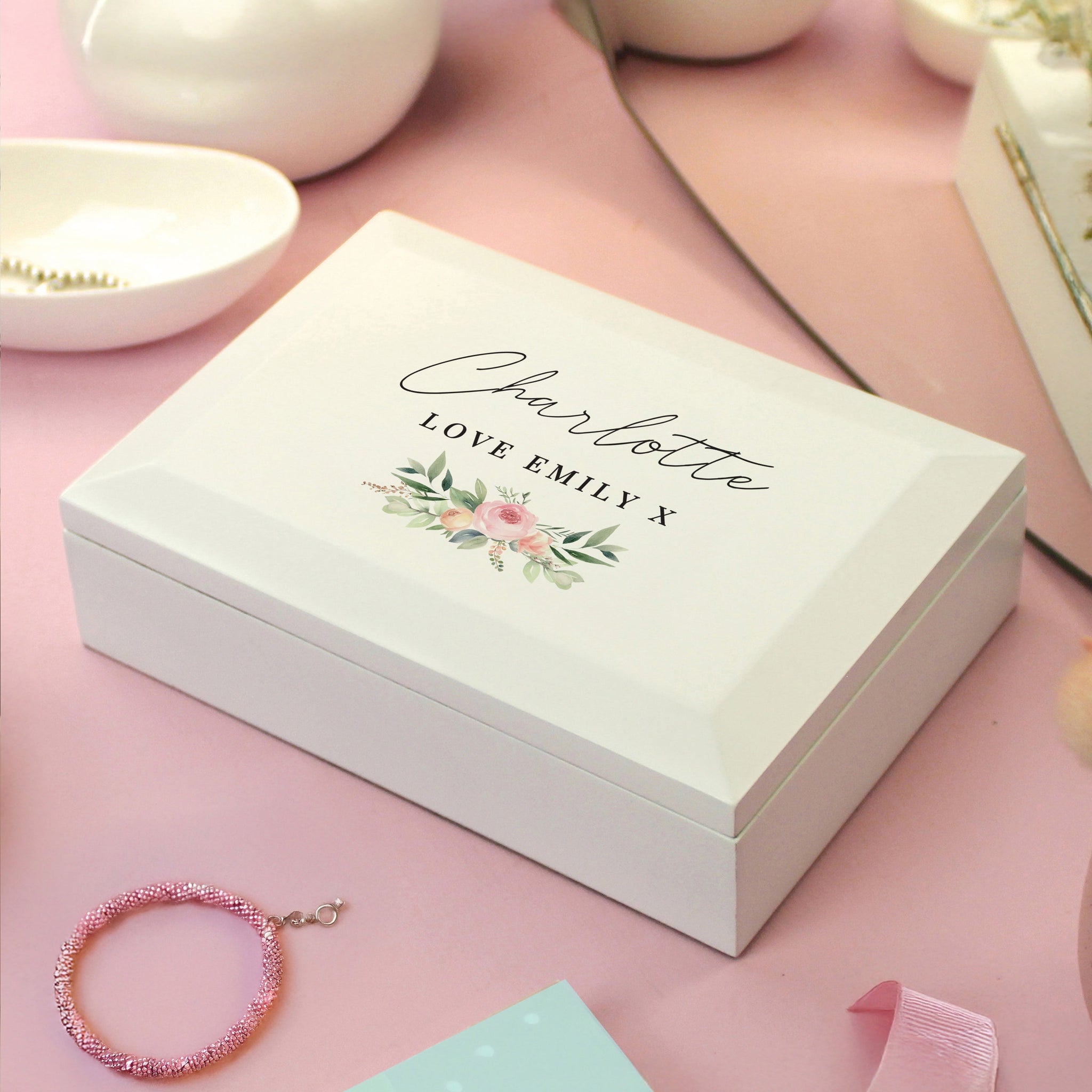 Personalised Flowers Wooden Jewellery Box: 5 - Jewellery Boxes By Gift Moments