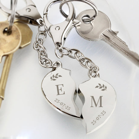 Personalised Foliage Two Hearts Keyring: 1 - Keyrings By Gift Moments