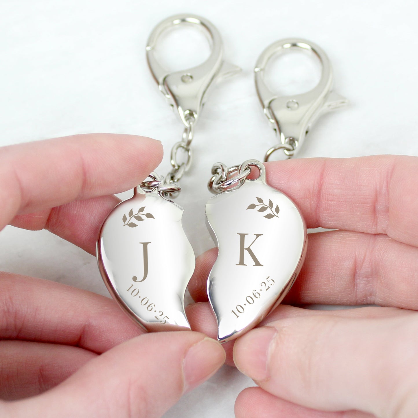 Personalised Foliage Two Hearts Keyring: 2 - Keyrings By Gift Moments