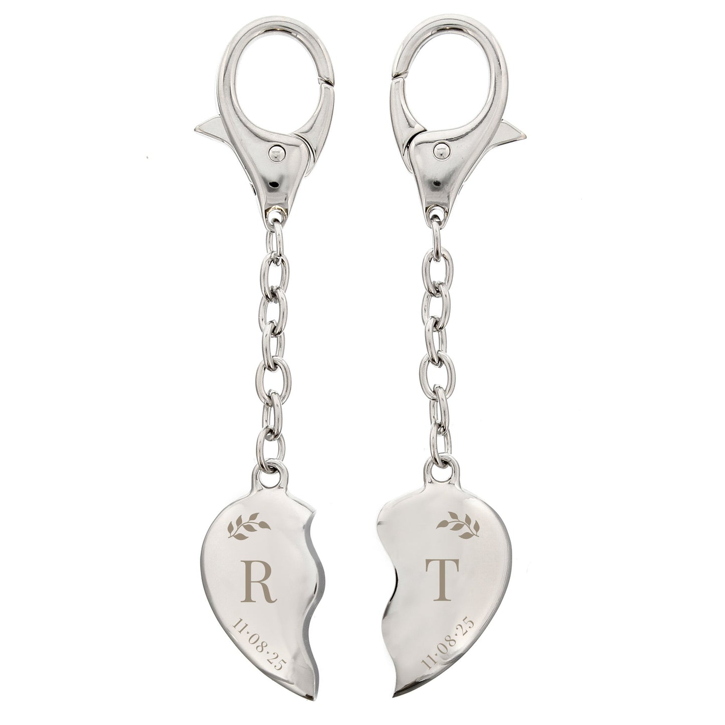 Personalised Foliage Two Hearts Keyring: 4 - Keyrings By Gift Moments