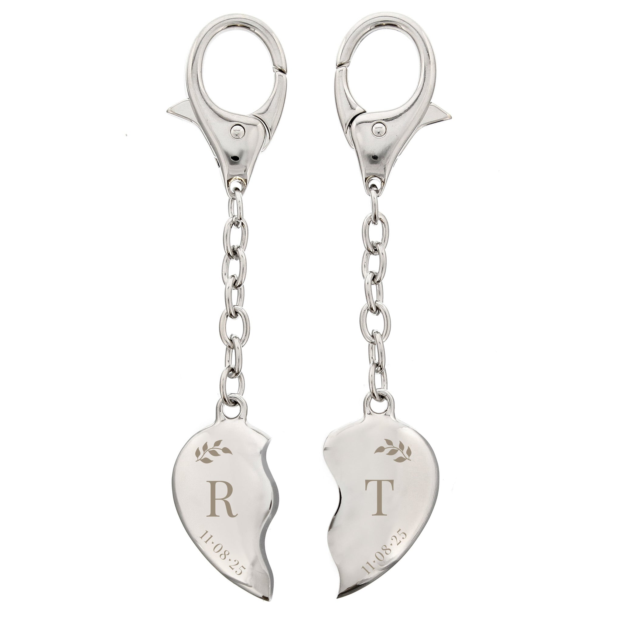 Personalised Foliage Two Hearts Keyring: 4 - Keyrings By Gift Moments