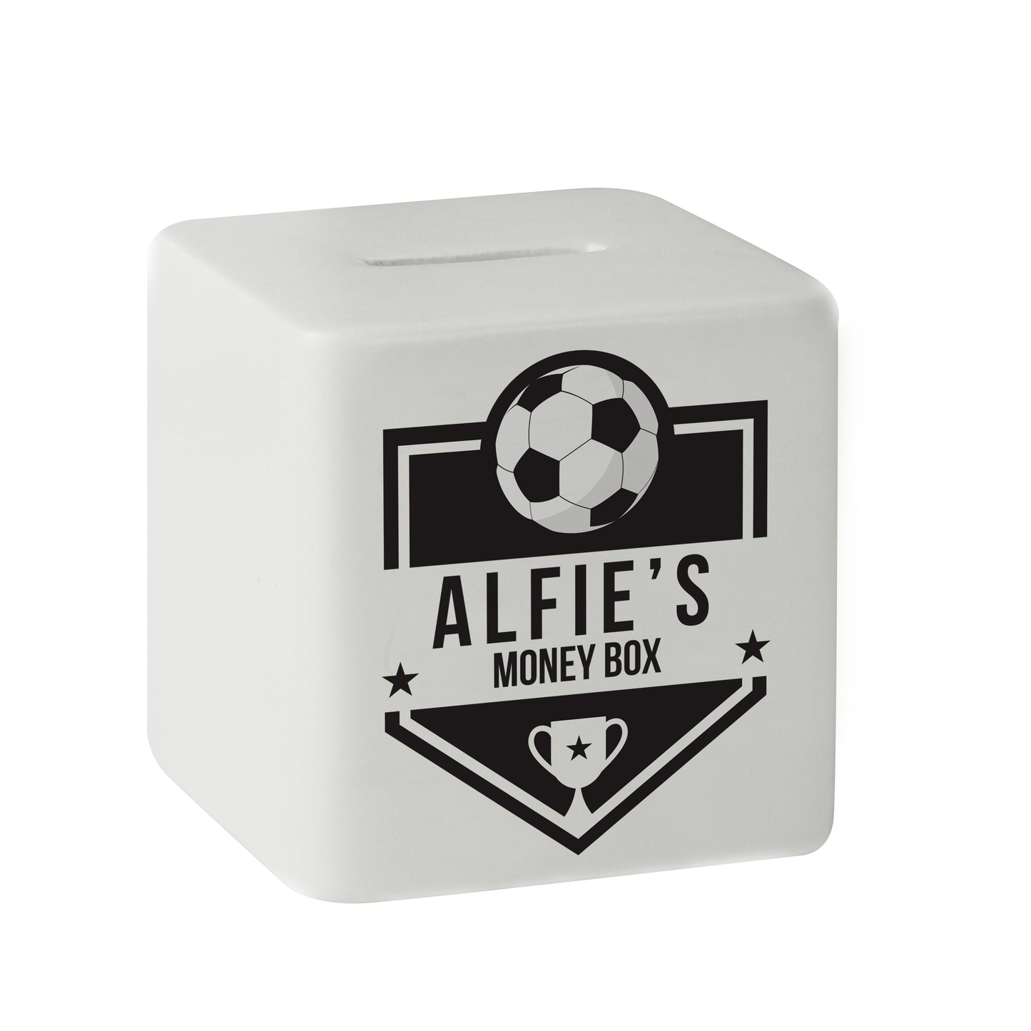 Personalised Football Badge Ceramic Square Money Box: 5 - Money Boxes By Gift Moments