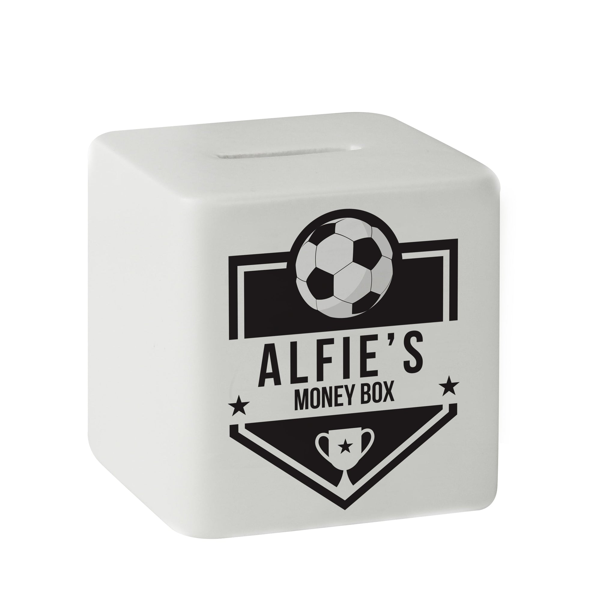 Personalised Football Badge Ceramic Square Money Box: 5 - Money Boxes By Gift Moments