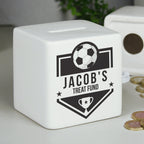 Personalised Football Badge Ceramic Square Money Box - Shop Money Boxes At Gift Moments - 1