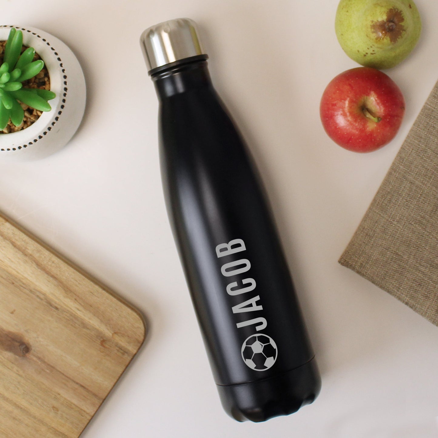 Personalised Football Black Metal Insulated Drinks Bottle: 2 - Water Bottles By Gift Moments