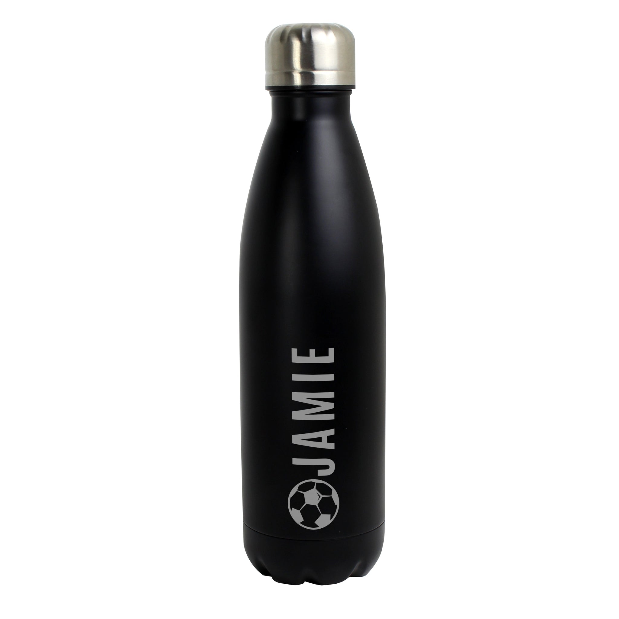 Personalised Football Black Metal Insulated Drinks Bottle: 5 - Water Bottles By Gift Moments