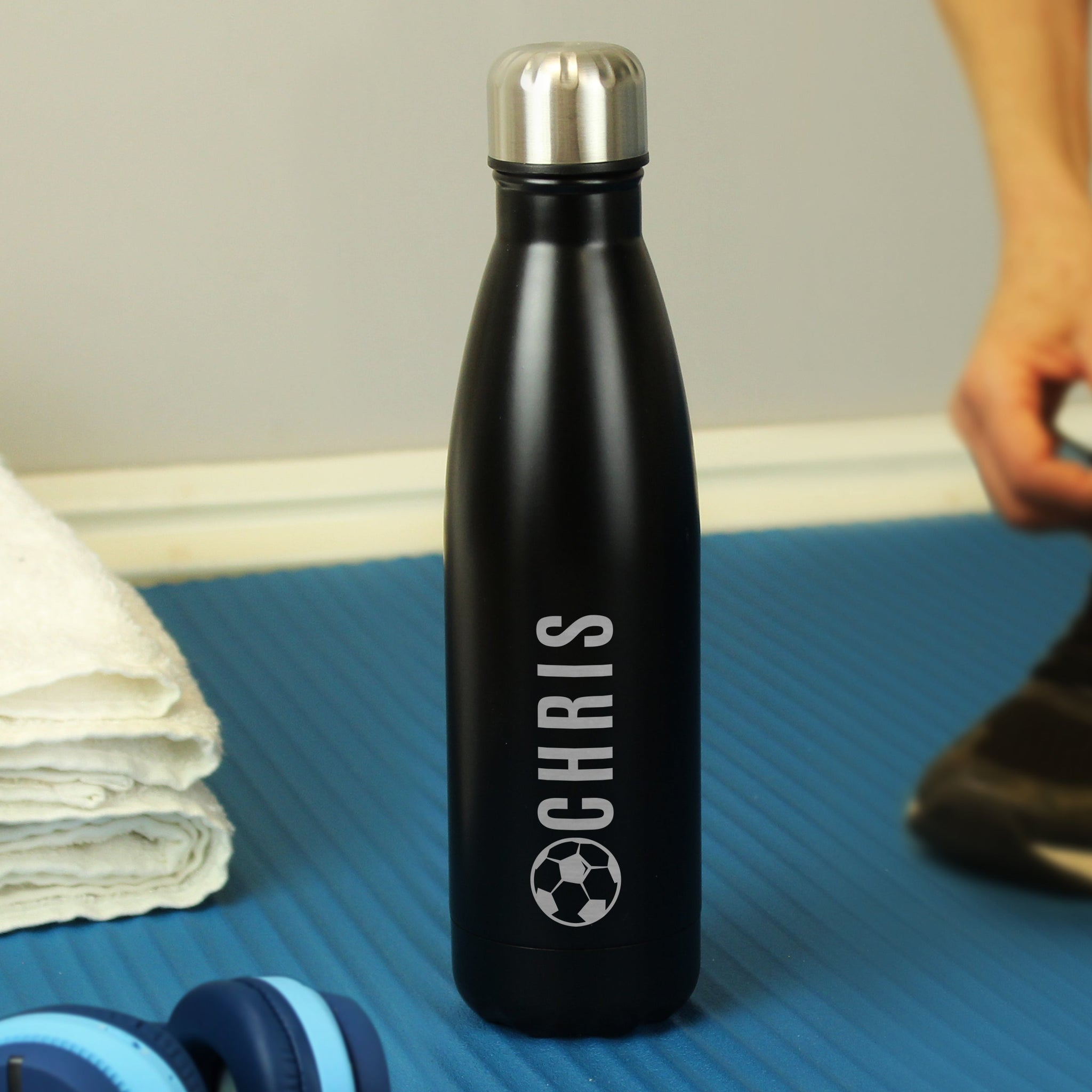 Personalised Football Black Metal Insulated Drinks Bottle: 4 - Water Bottles By Gift Moments