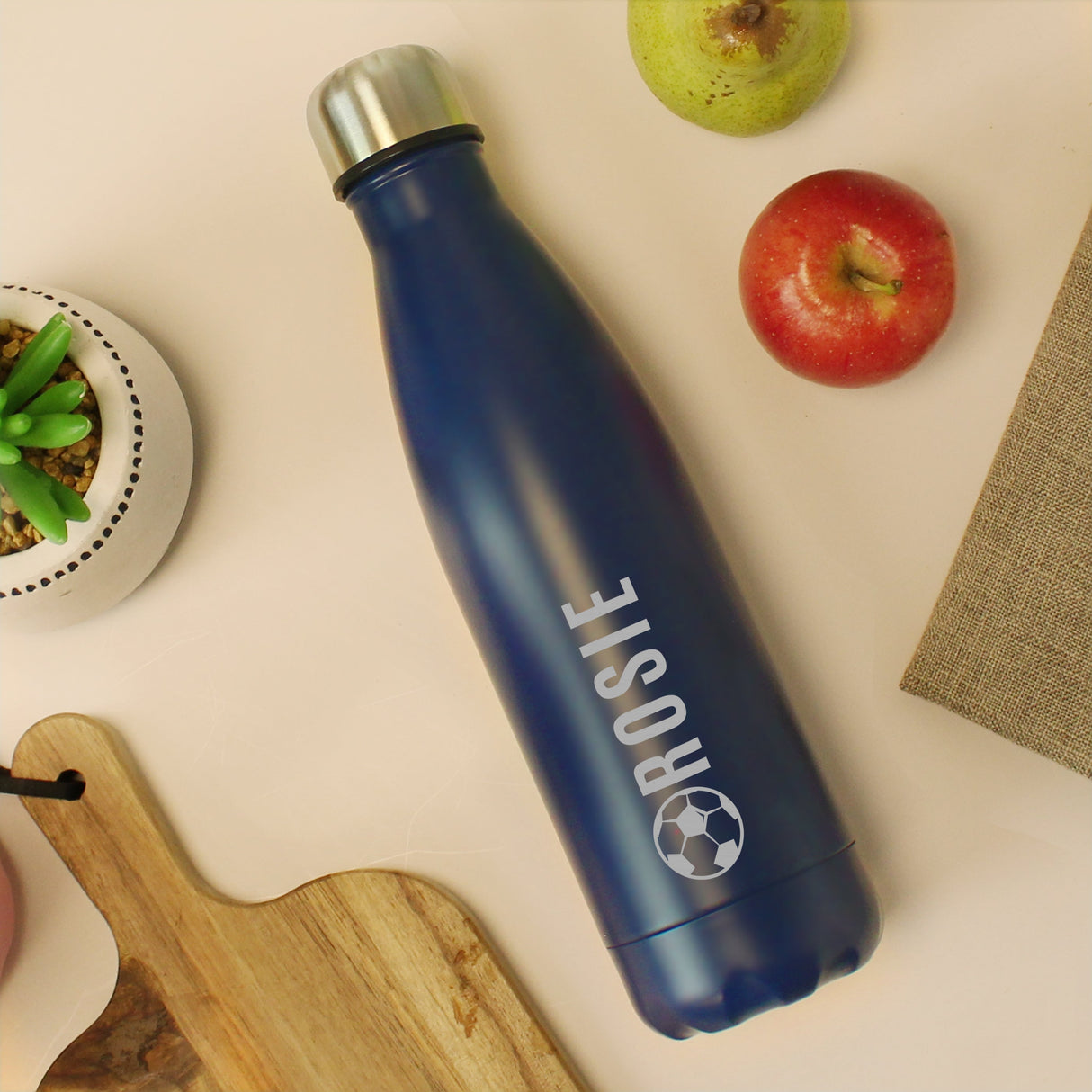 Personalised Football Navy Metal Insulated Drinks Bottle: 2 - Water Bottles By Gift Moments
