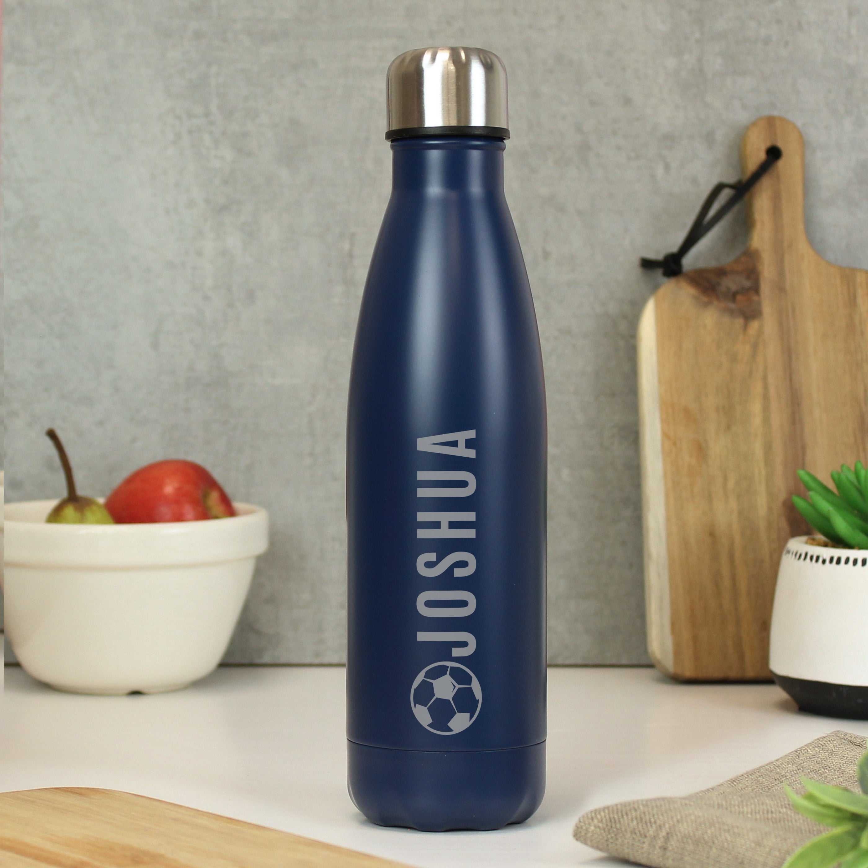 Personalised Football Navy Metal Insulated Drinks Bottle - Shop Water Bottles At Gift Moments - 1