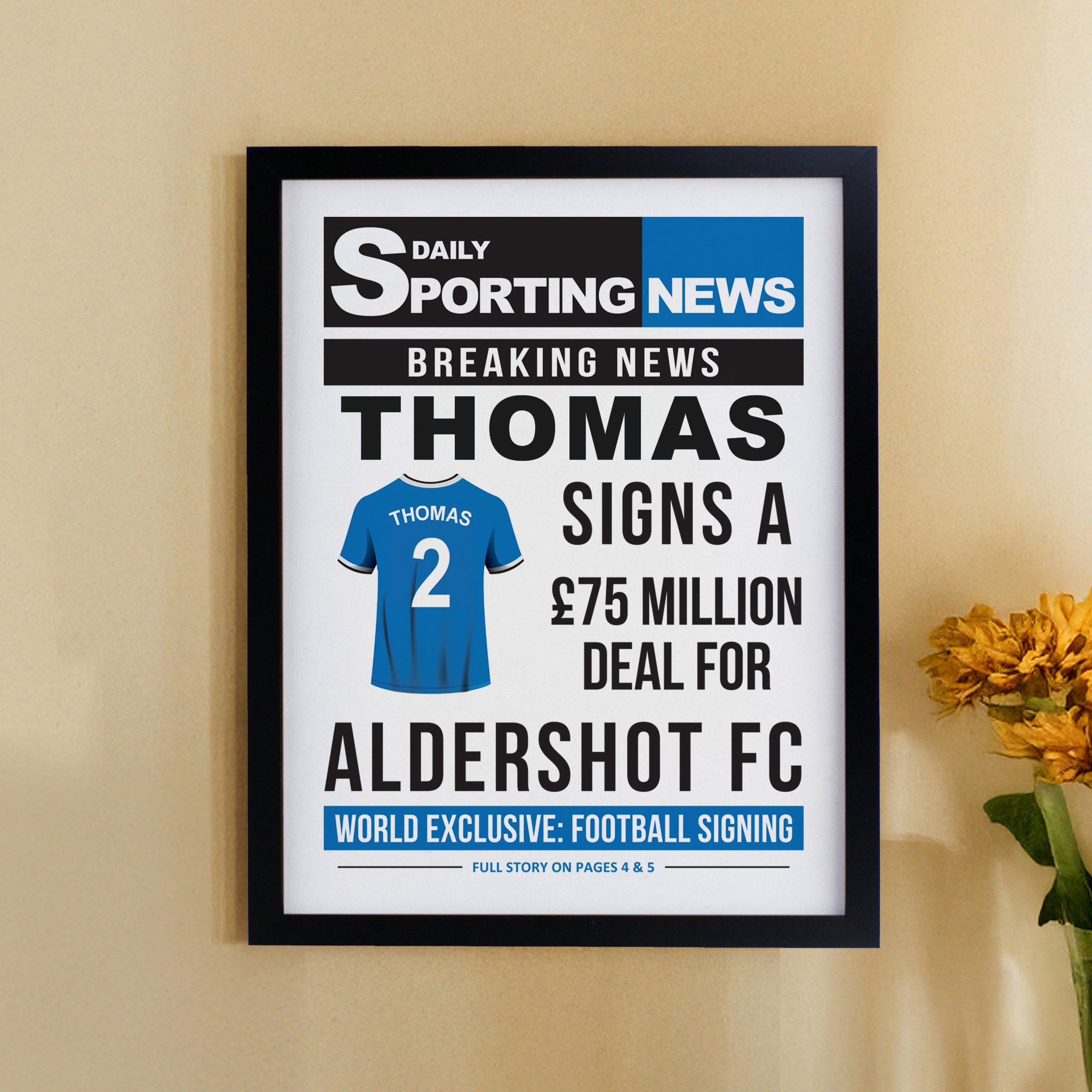 Personalised Football News Framed Prints: 8 - Black - Framed Prints By Gift Moments