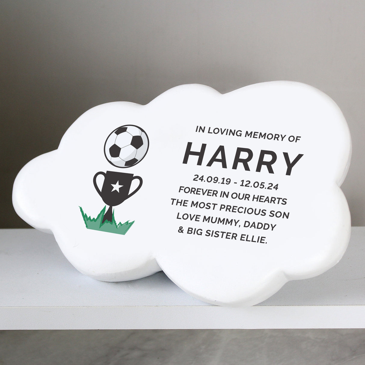 Personalised Football Resin Memorial Cloud: 2 - Memorials By Gift Moments