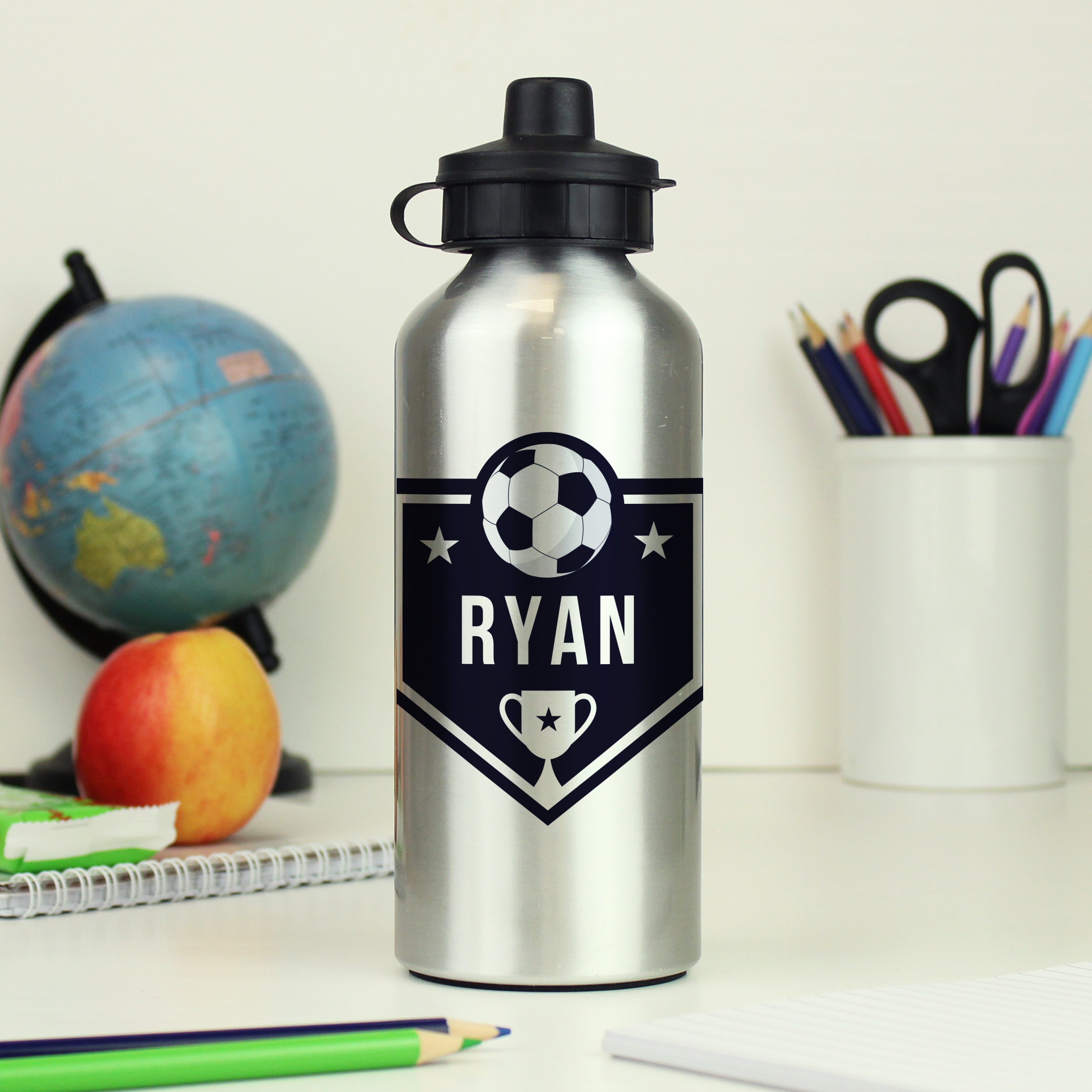 Personalised Football Silver Drinks Bottle - Shop Kids Bottles At Gift Moments - 1