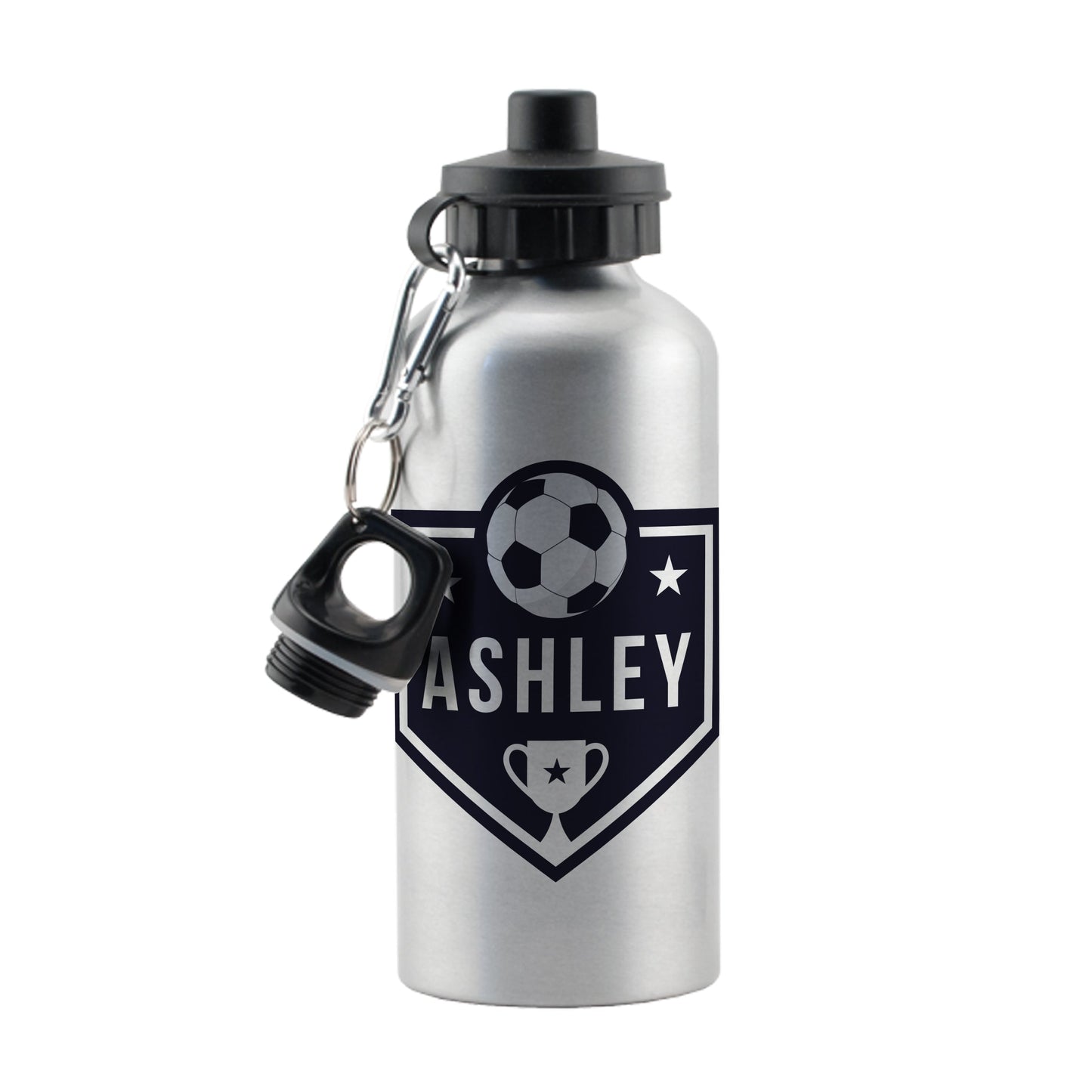 Personalised Football Silver Drinks Bottle: 5 - Kids Bottles By Gift Moments