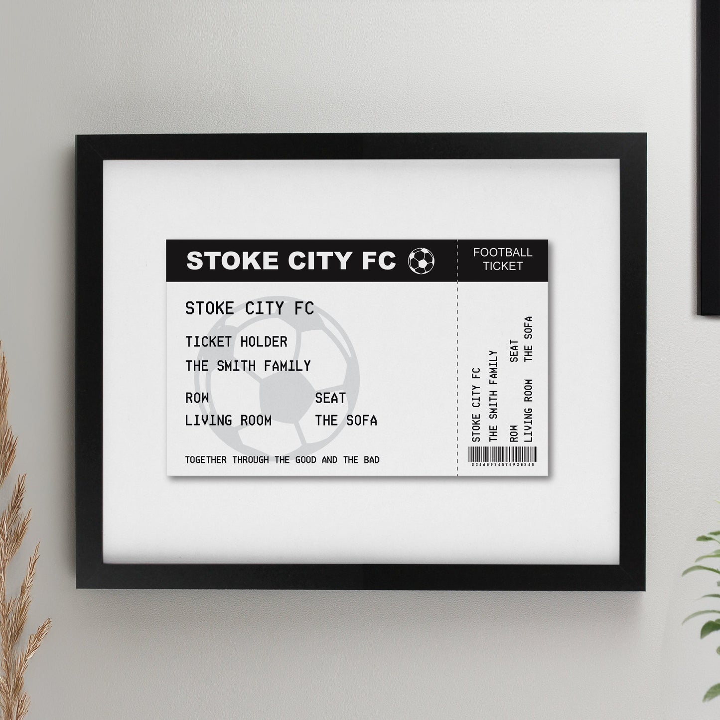 Personalised Football Ticket Framed Prints: 2 - Black - Framed Prints By Gift Moments