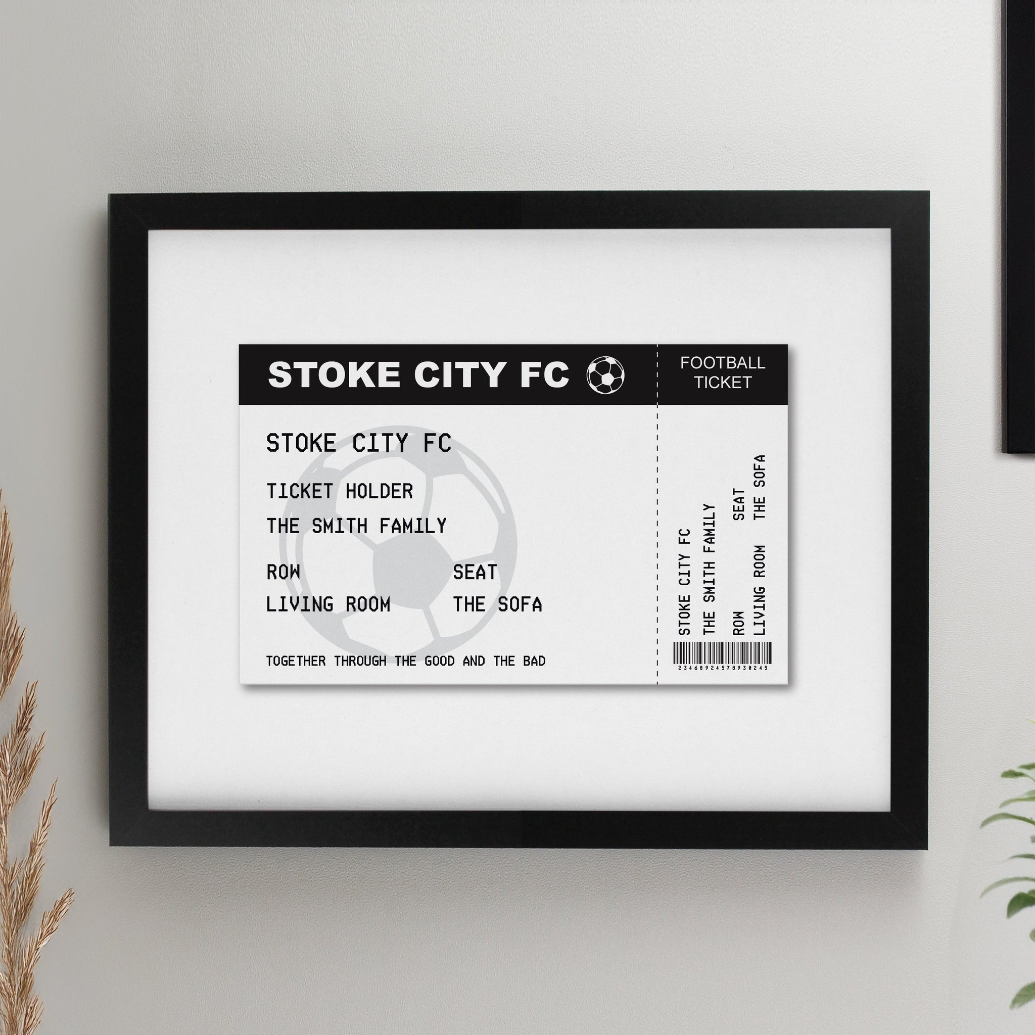Personalised Football Ticket Framed Prints: 2 - Black - Framed Prints By Gift Moments