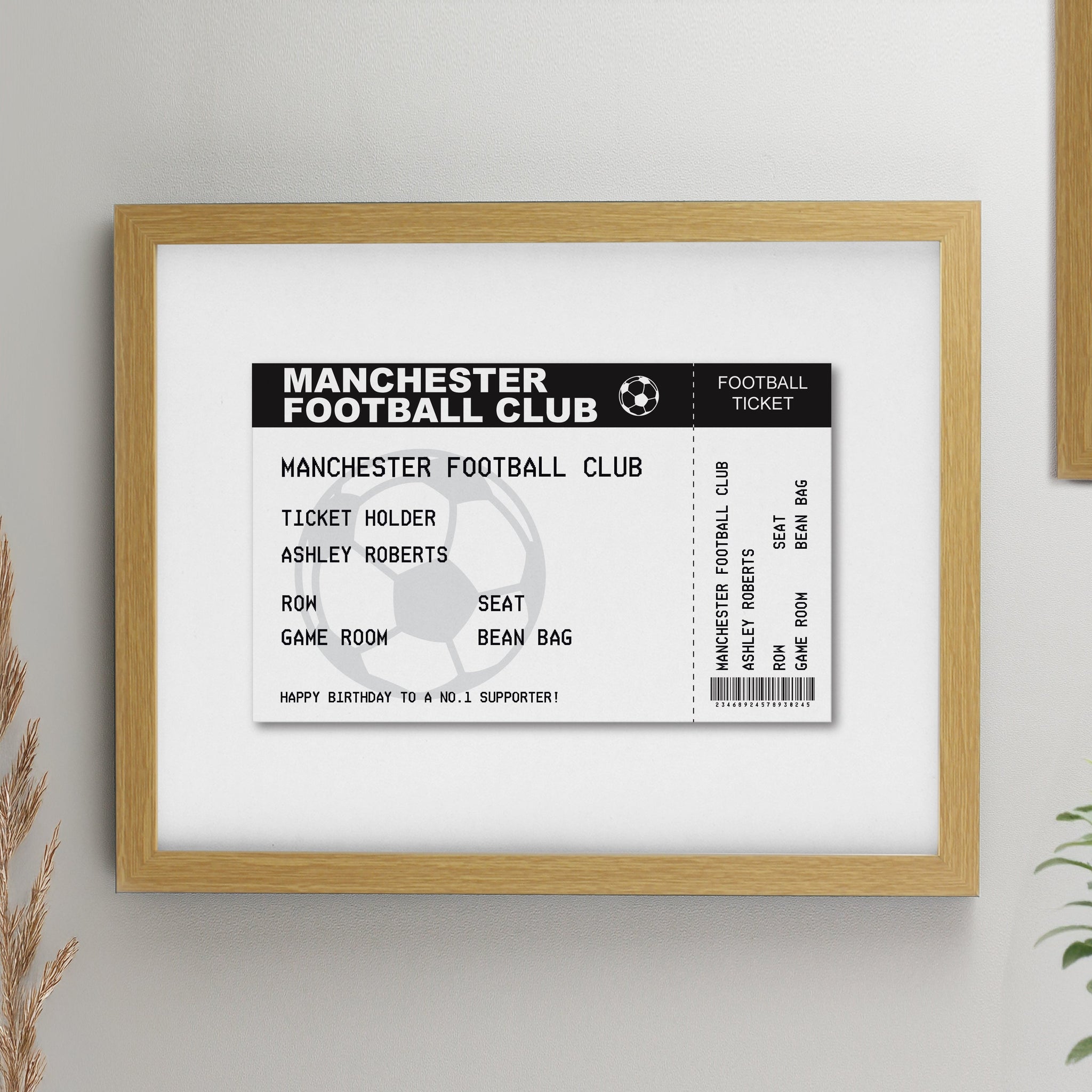 Personalised Football Ticket Framed Prints: 1 - Oak - Framed Prints By Gift Moments