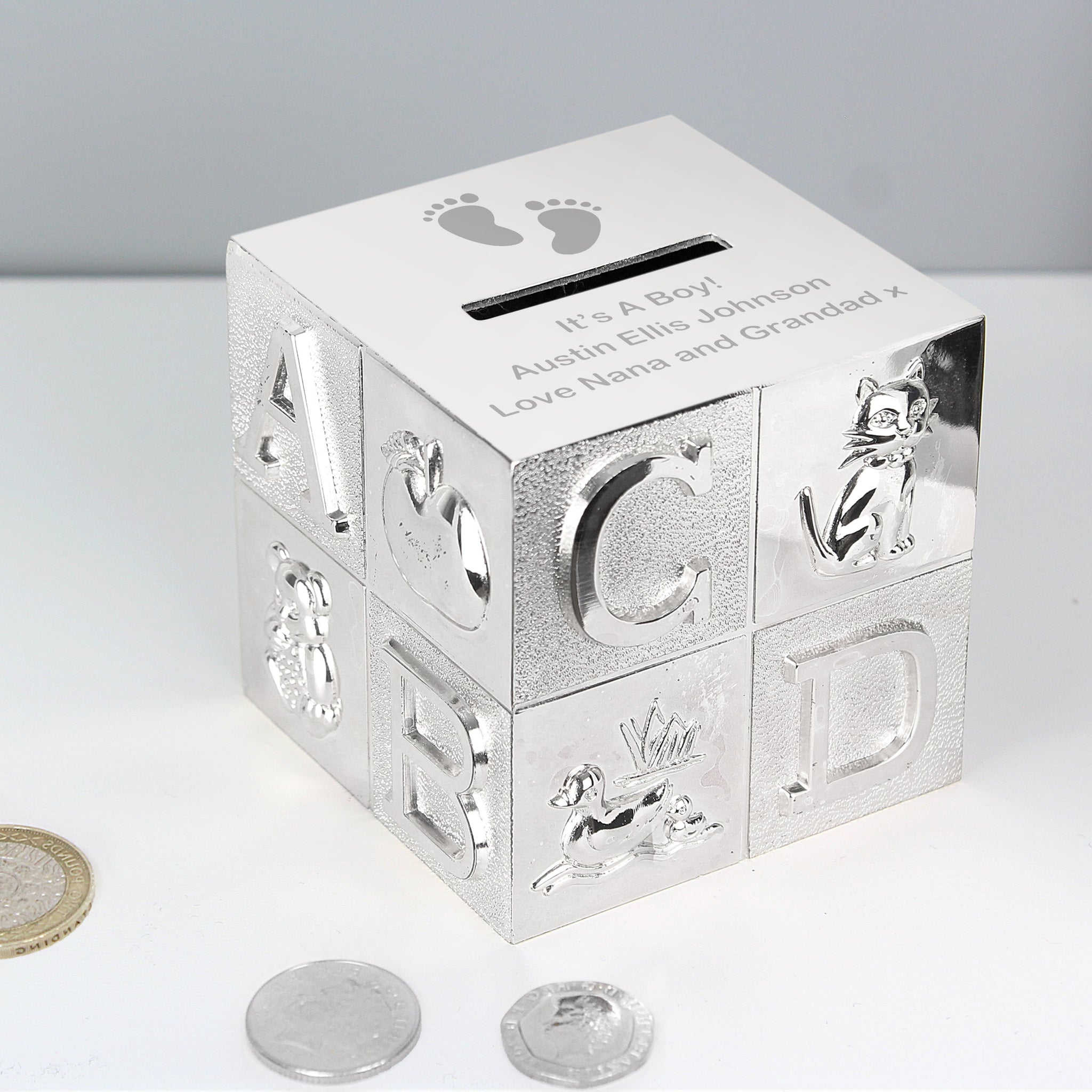 Personalised Footprints ABC Money Box: 4 - Money Boxes By Gift Moments