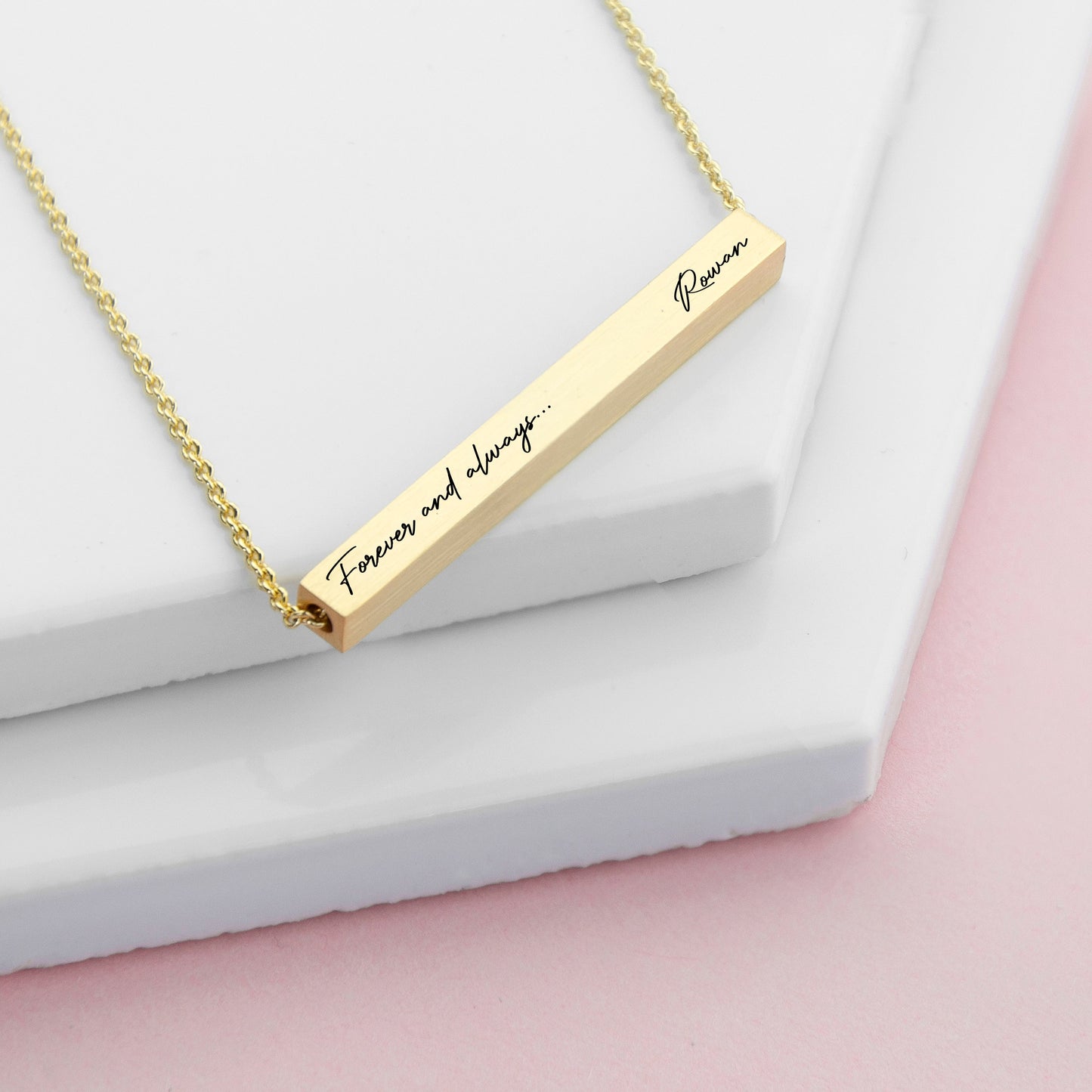 Personalised Forever and Always Horizontal Bar Necklaces: 2 - Gold - Necklaces By Gift Moments