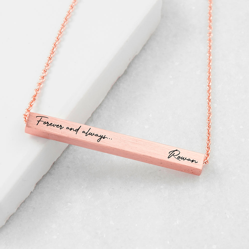 Personalised Forever and Always Horizontal Bar Necklaces: 1 - Rose Gold - Necklaces By Gift Moments