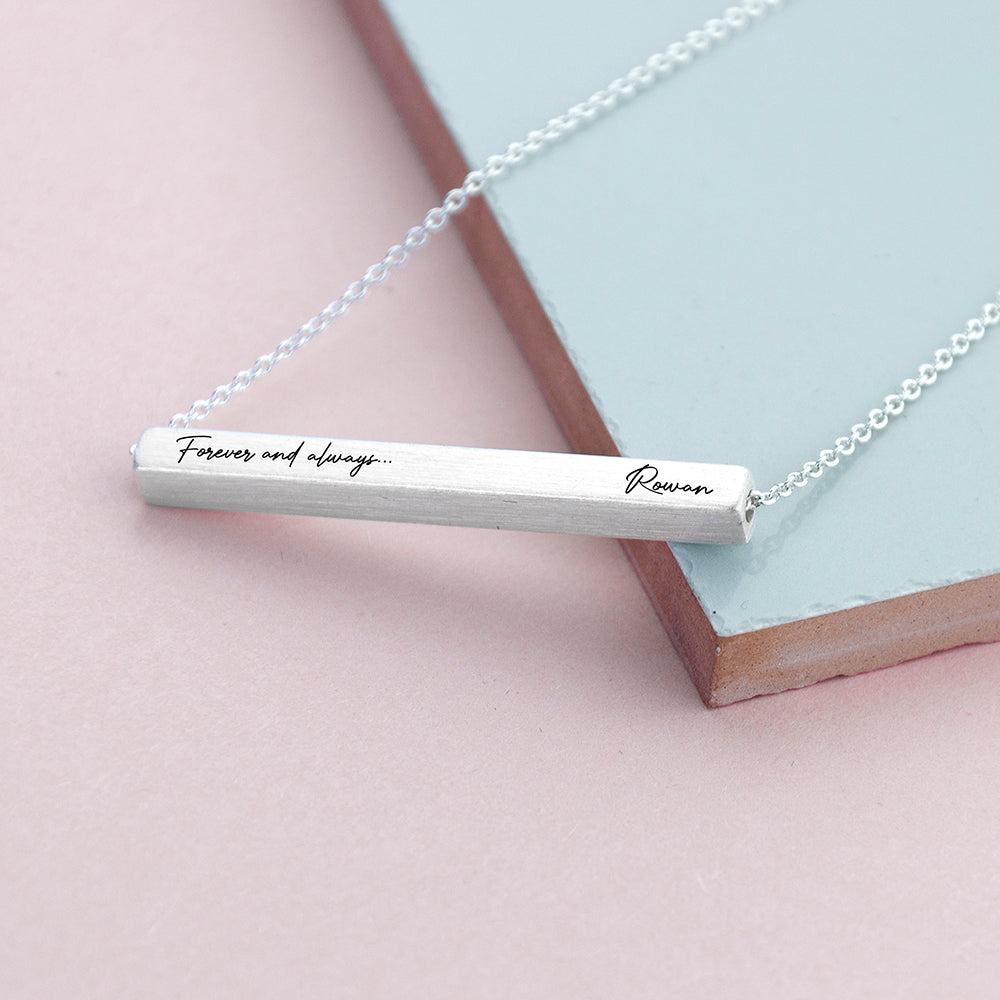 Personalised Forever and Always Horizontal Bar Necklaces: 3 - Silver - Necklaces By Gift Moments