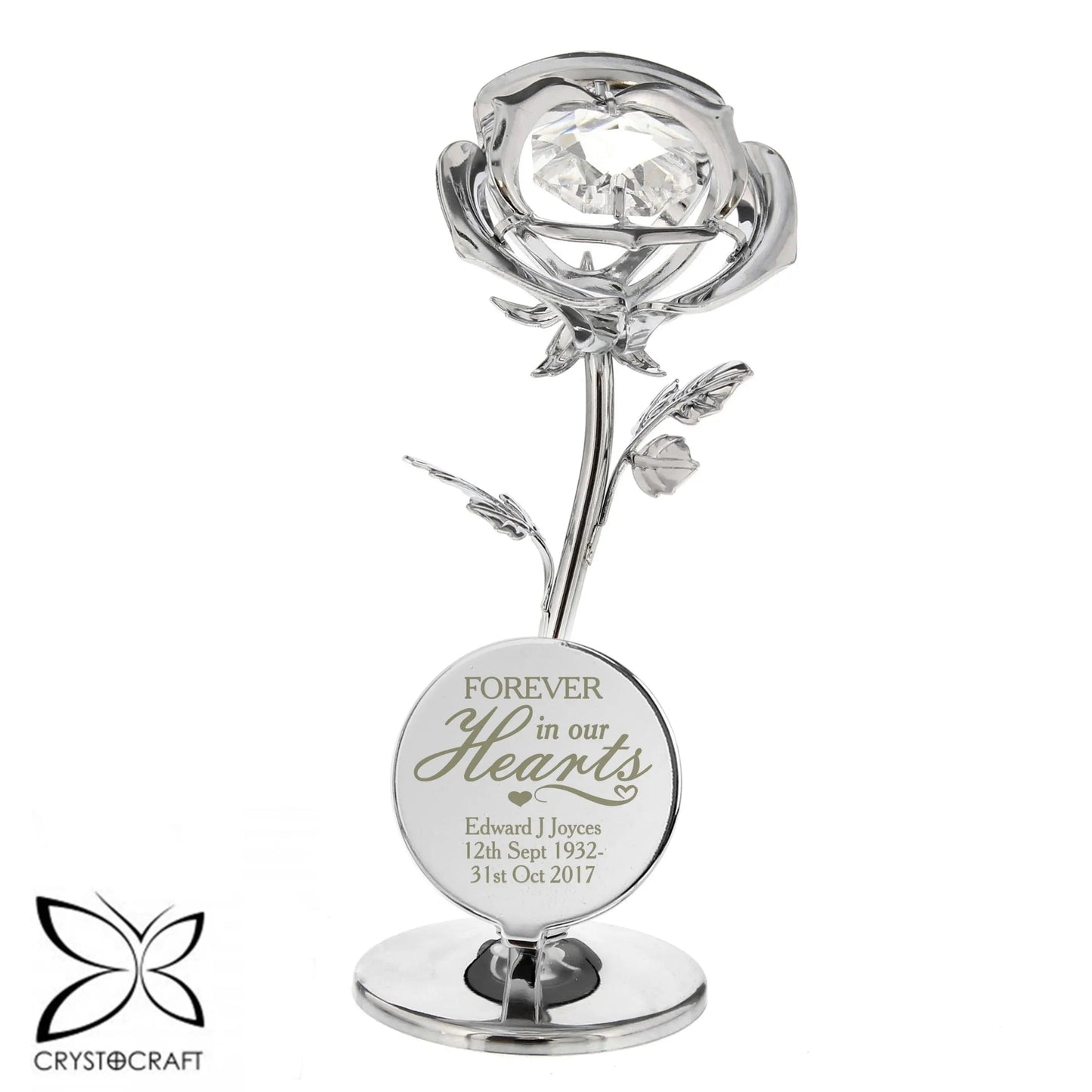 Personalised Forever in Our Hearts Crystocraft Rose Ornament: 5 - Memorials By Crystocraft
