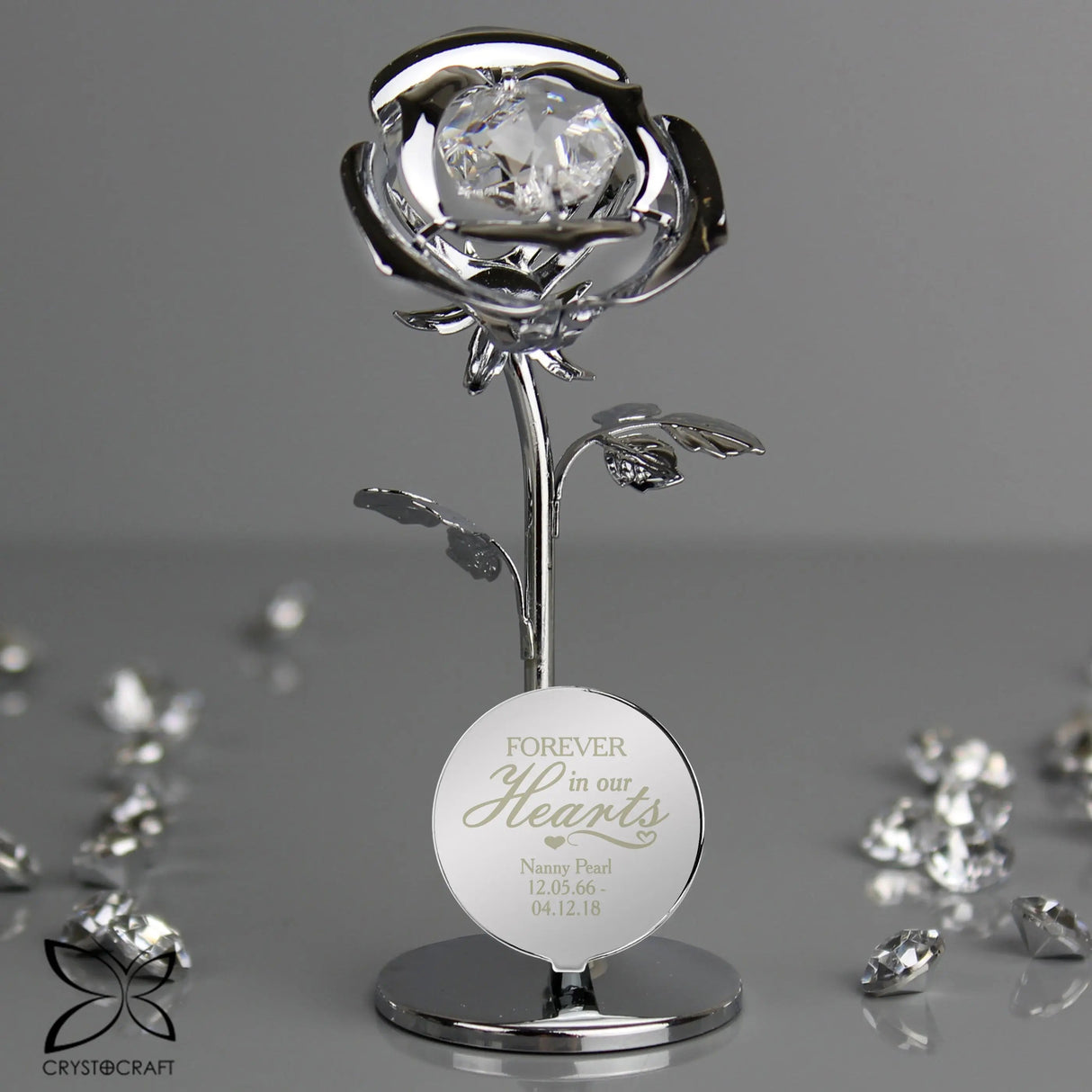 Personalised Forever in Our Hearts Crystocraft Rose Ornament: 3 - Memorials By Crystocraft