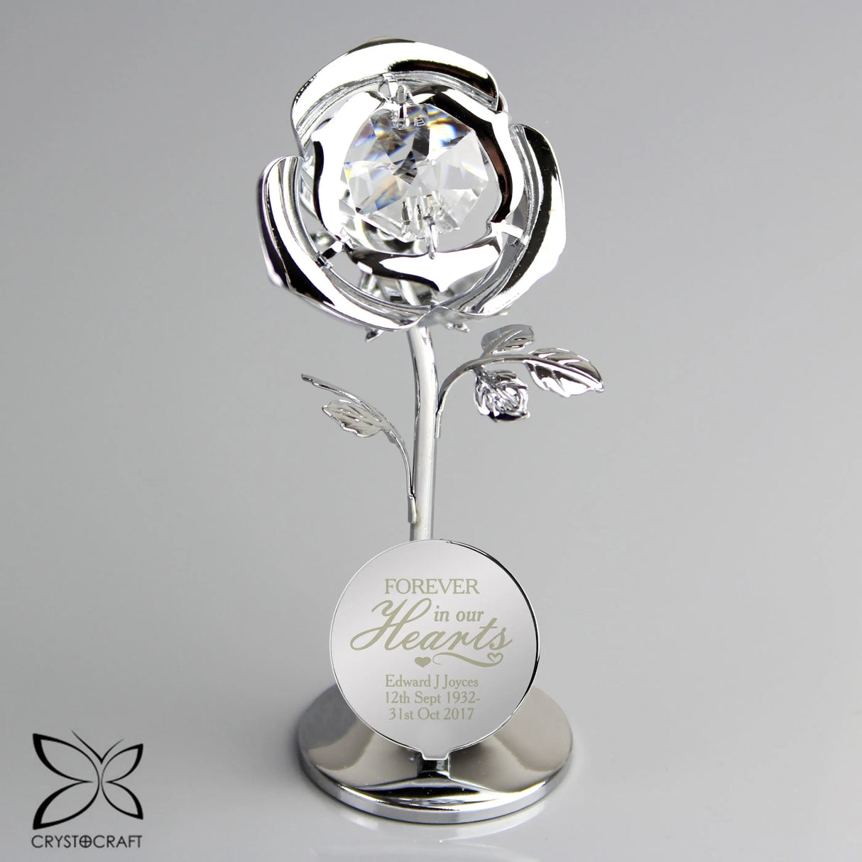 Personalised Forever in Our Hearts Crystocraft Rose Ornament: 2 - Memorials By Crystocraft