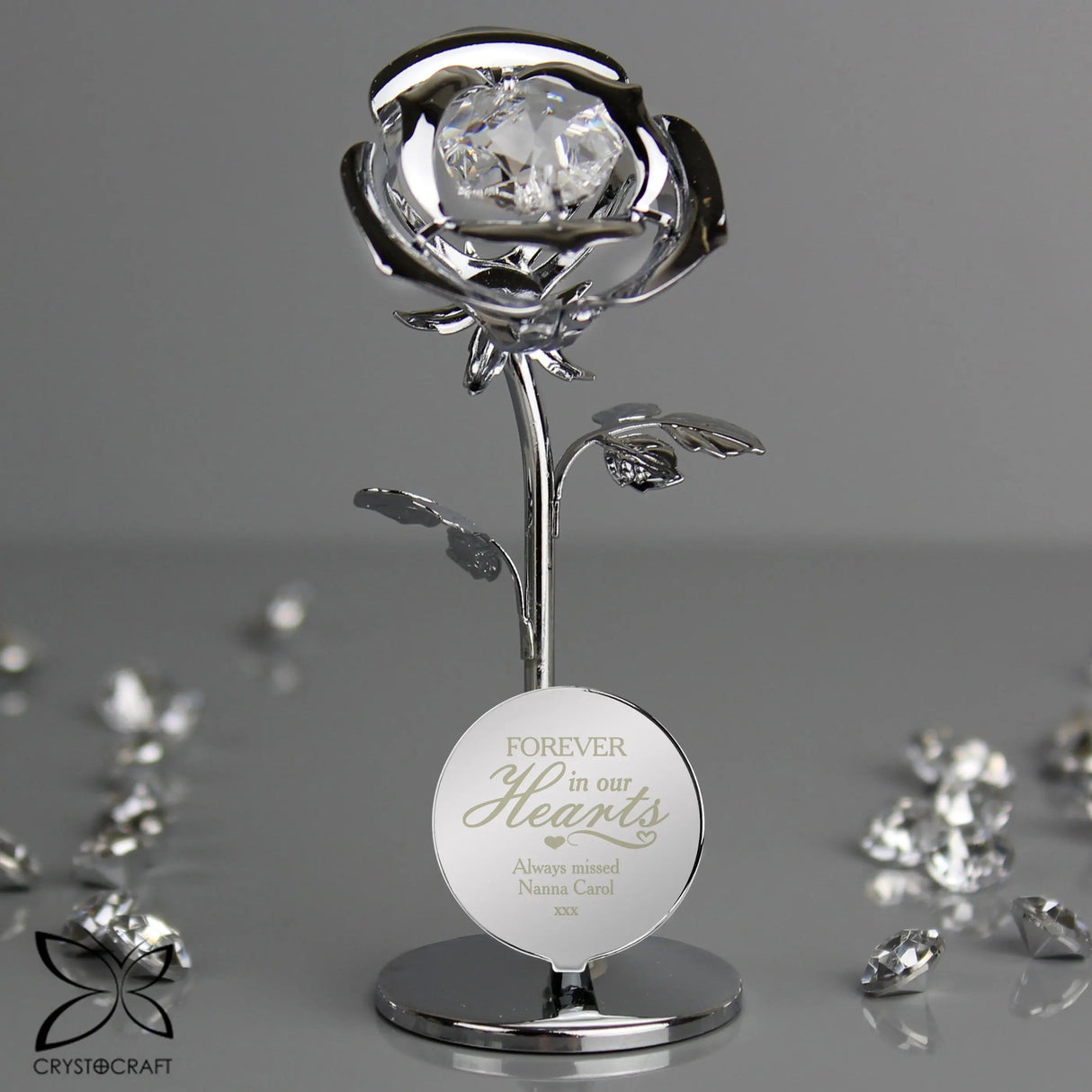 Personalised Forever in Our Hearts Crystocraft Rose Ornament: 1 - Memorials By Crystocraft