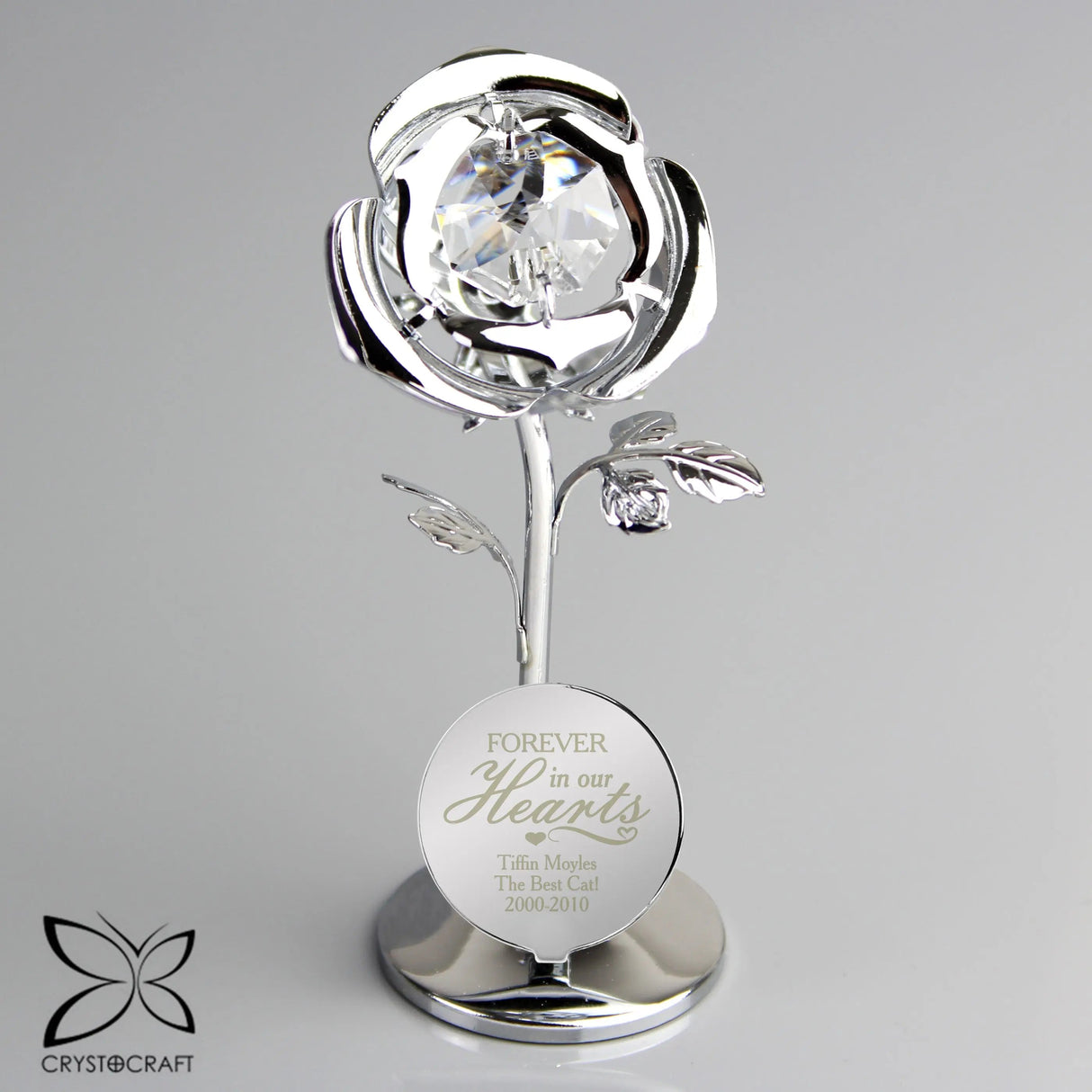 Personalised Forever in Our Hearts Crystocraft Rose Ornament: 4 - Memorials By Crystocraft