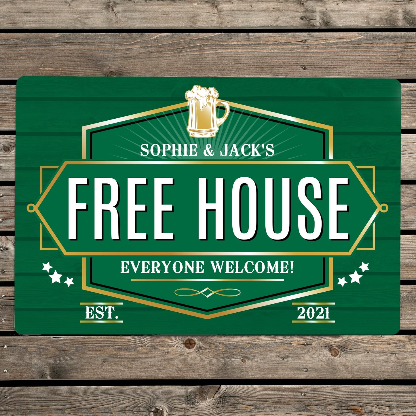 Personalised Free House Green Metal Sign: 1 - Signs & Plaques By Gift Moments