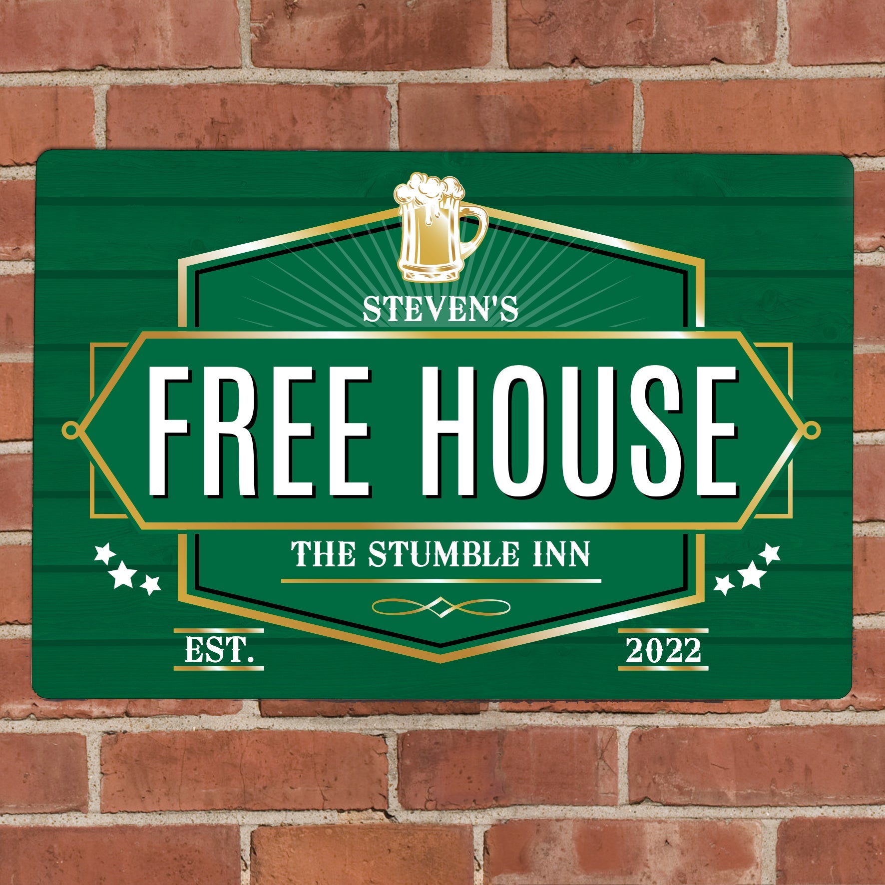 Personalised Free House Green Metal Sign: 4 - Signs & Plaques By Gift Moments