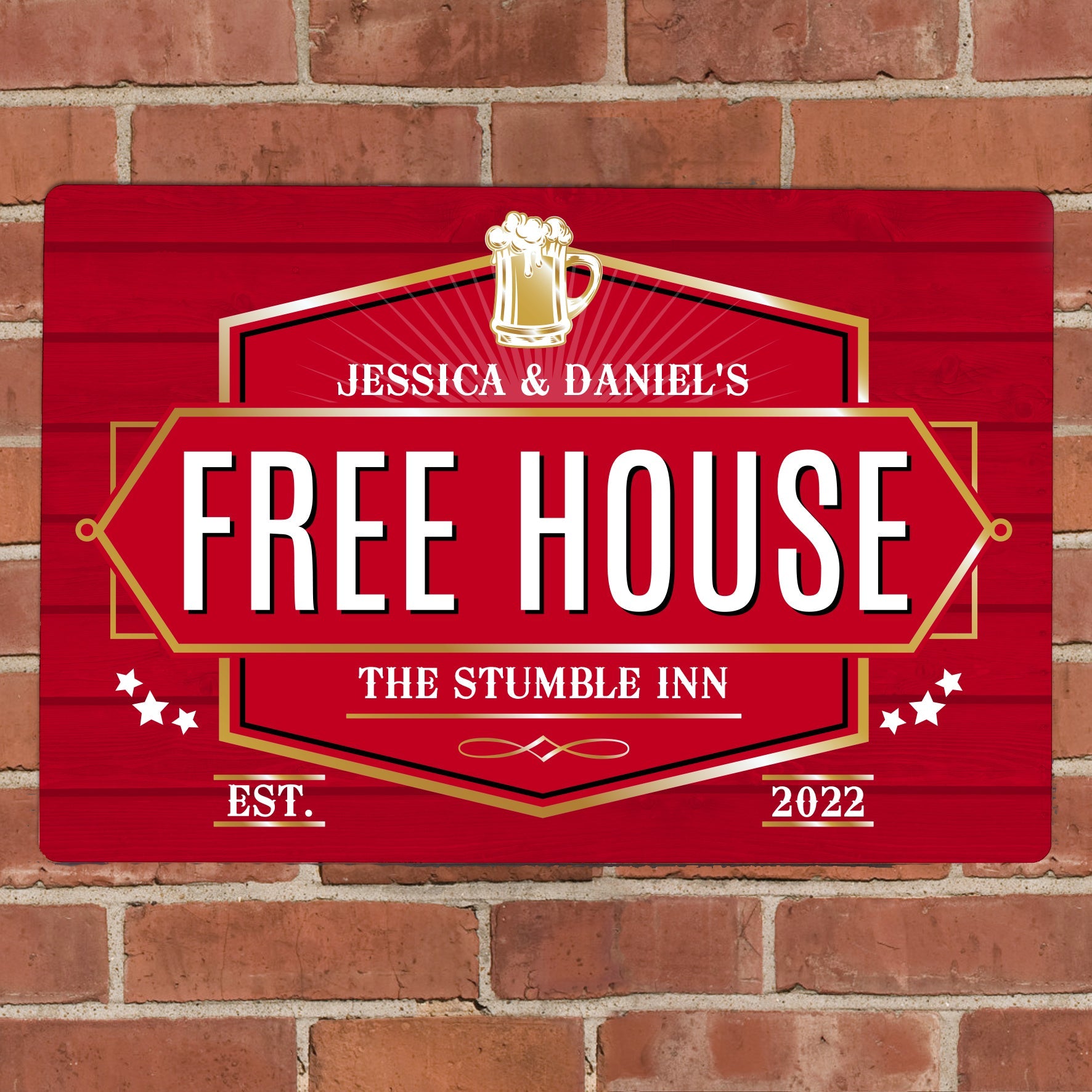 Personalised Free House Red Metal Sign: 2 - Signs & Plaques By Gift Moments