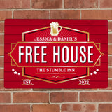Personalised Free House Red Metal Sign: 4 - Signs & Plaques By Gift Moments