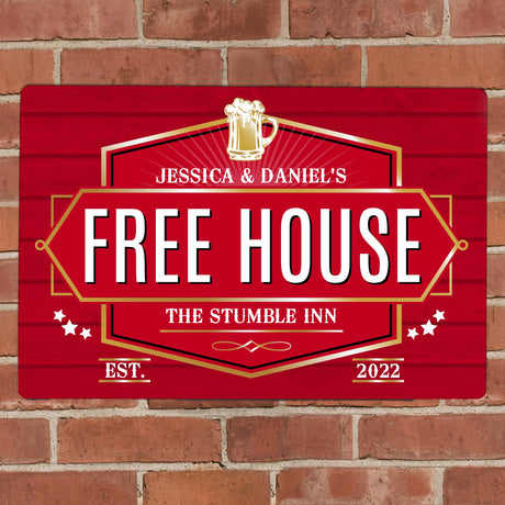 Personalised Free House Red Metal Sign: 4 - Signs & Plaques By Gift Moments