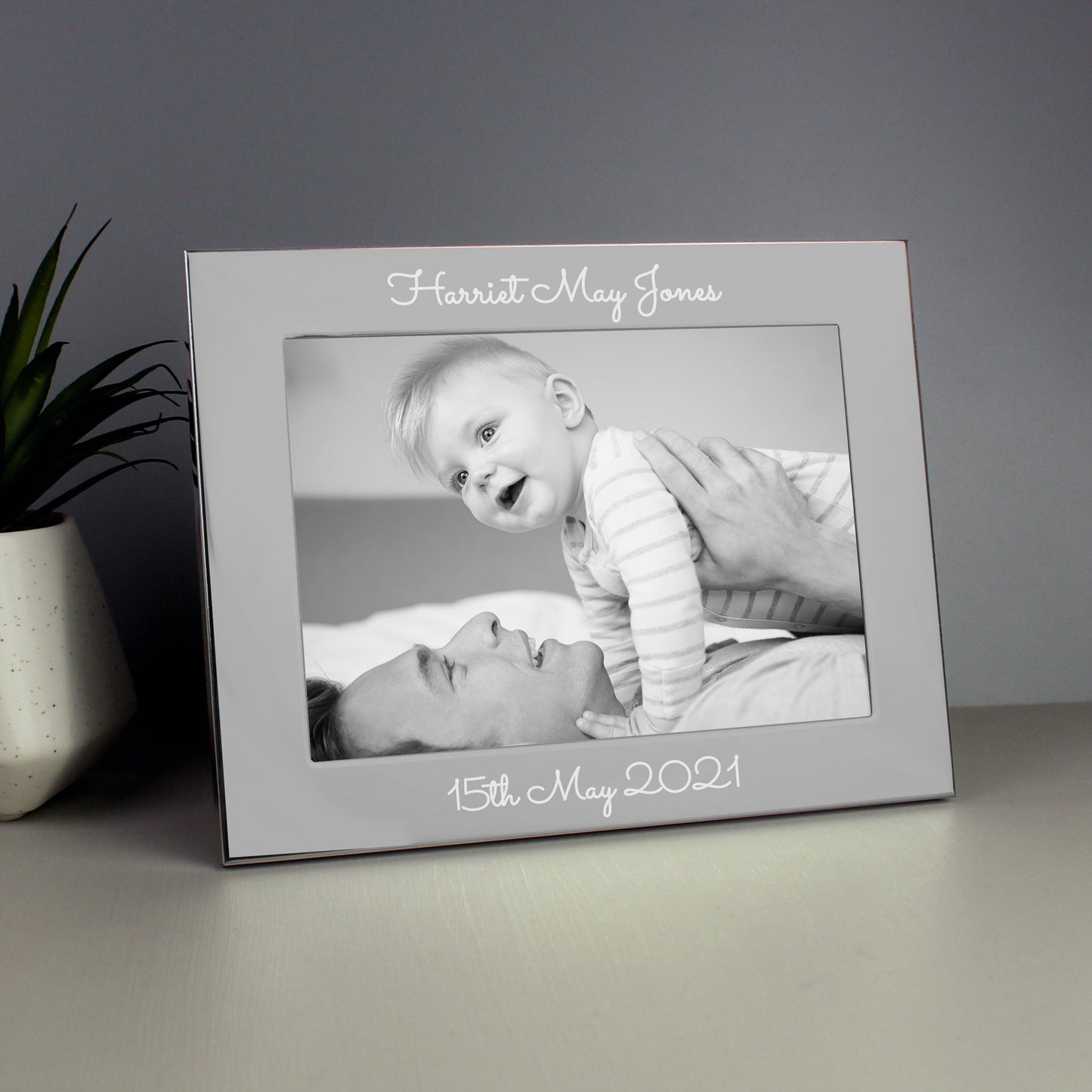 Personalised Free Text 5 x 7 Silver Photo Frame: 4 - Photo Frames By Gift Moments