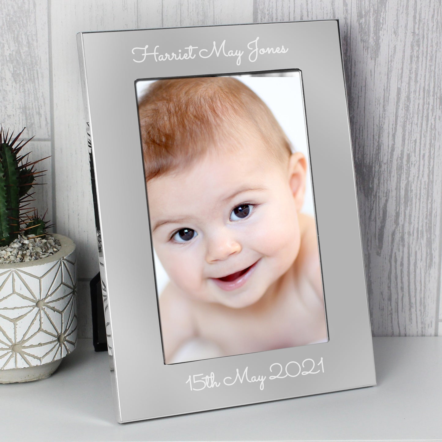 Personalised Free Text 7 x 5 Silver Photo Frame: 3 - Photo Frames By Gift Moments