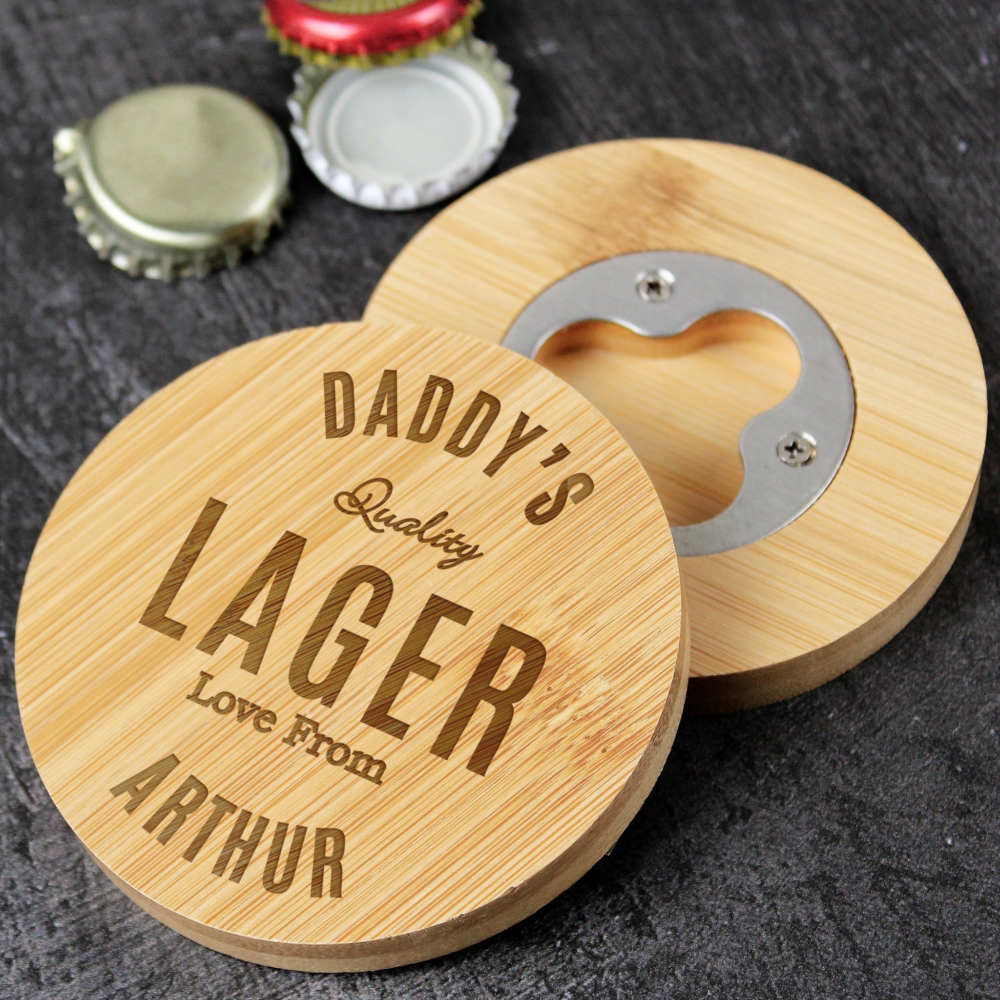 Personalised Free Text Bamboo Bottle Opener Coaster: 2 - Coasters By Gift Moments