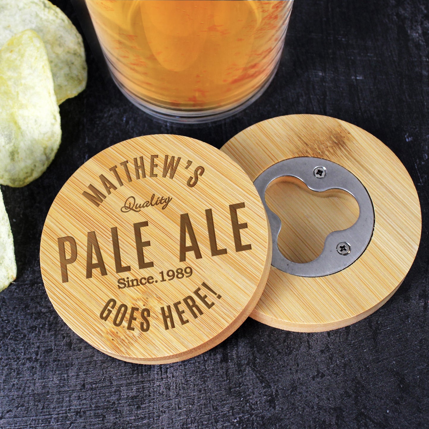 Personalised Free Text Bamboo Bottle Opener Coaster: 1 - Coasters By Gift Moments