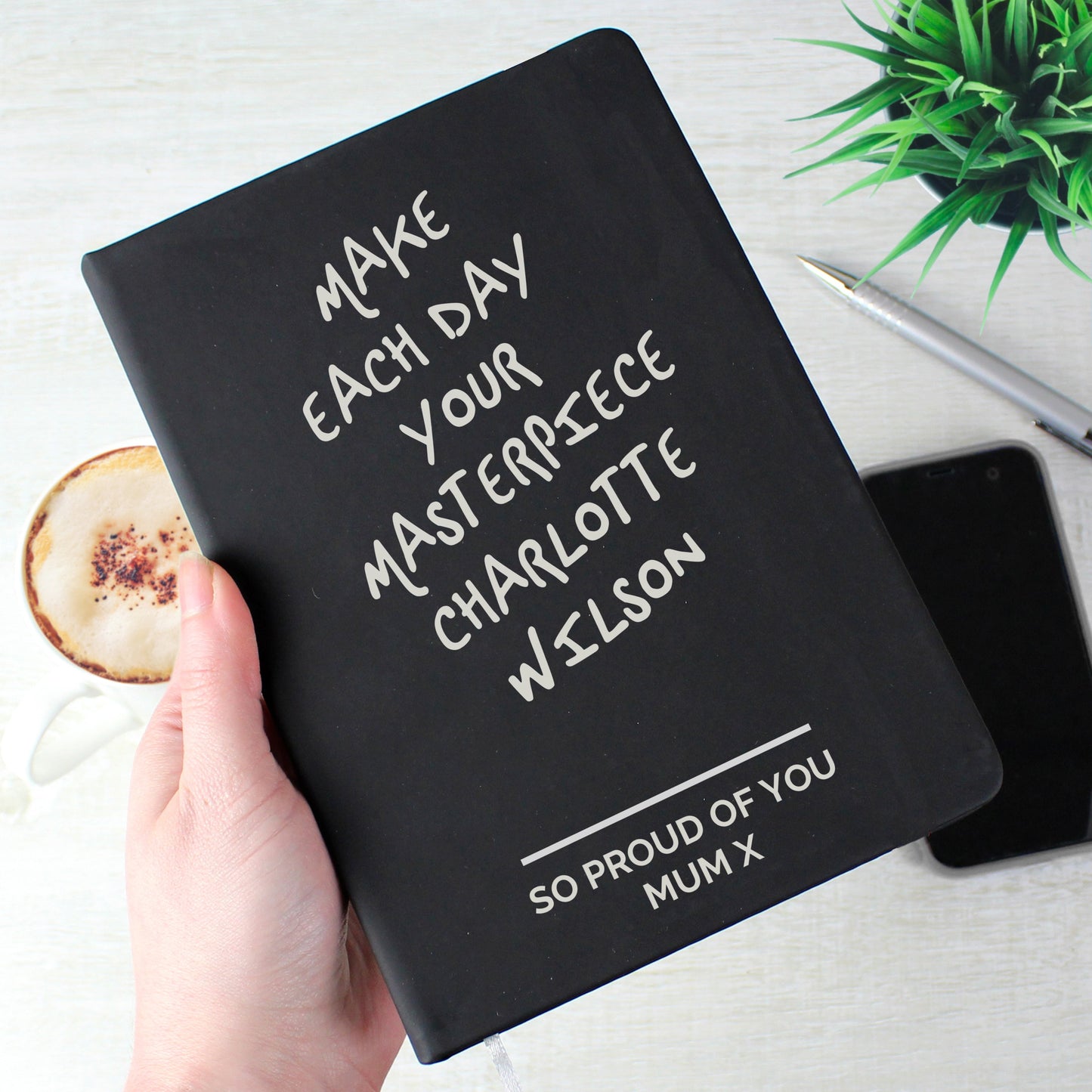 Personalised Free Text Black Hardback Notebook: 4 - Notebooks By Gift Moments