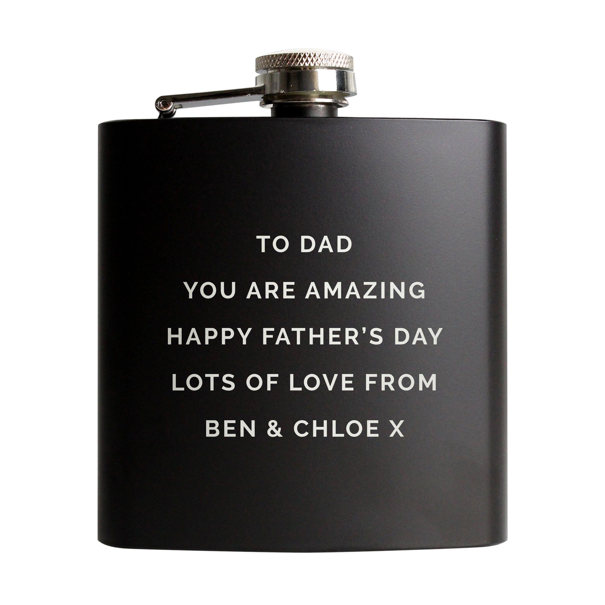 Personalised Free Text Black Hip Flask: 5 - Hip Flasks By Gift Moments