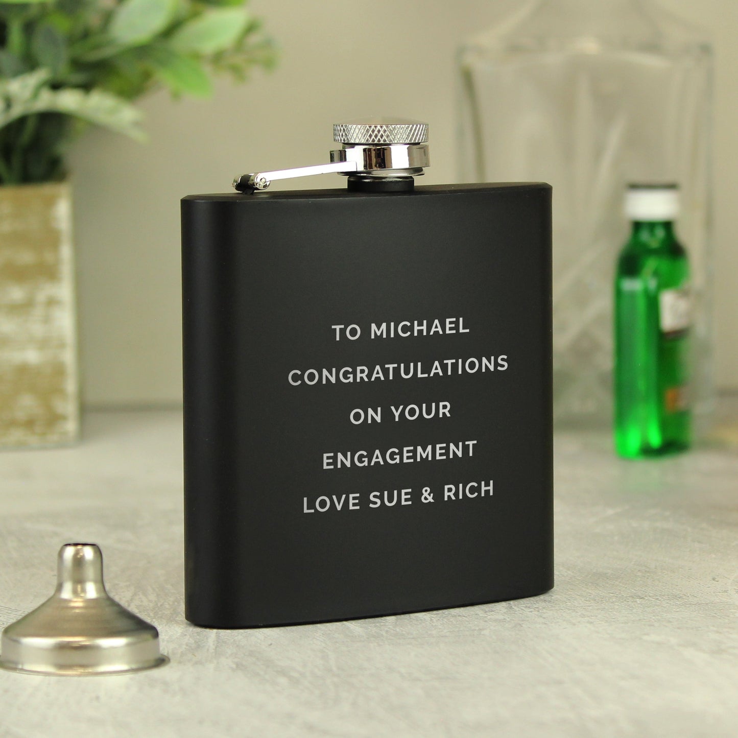 Personalised Free Text Black Hip Flask: 9 - Hip Flasks By Gift Moments