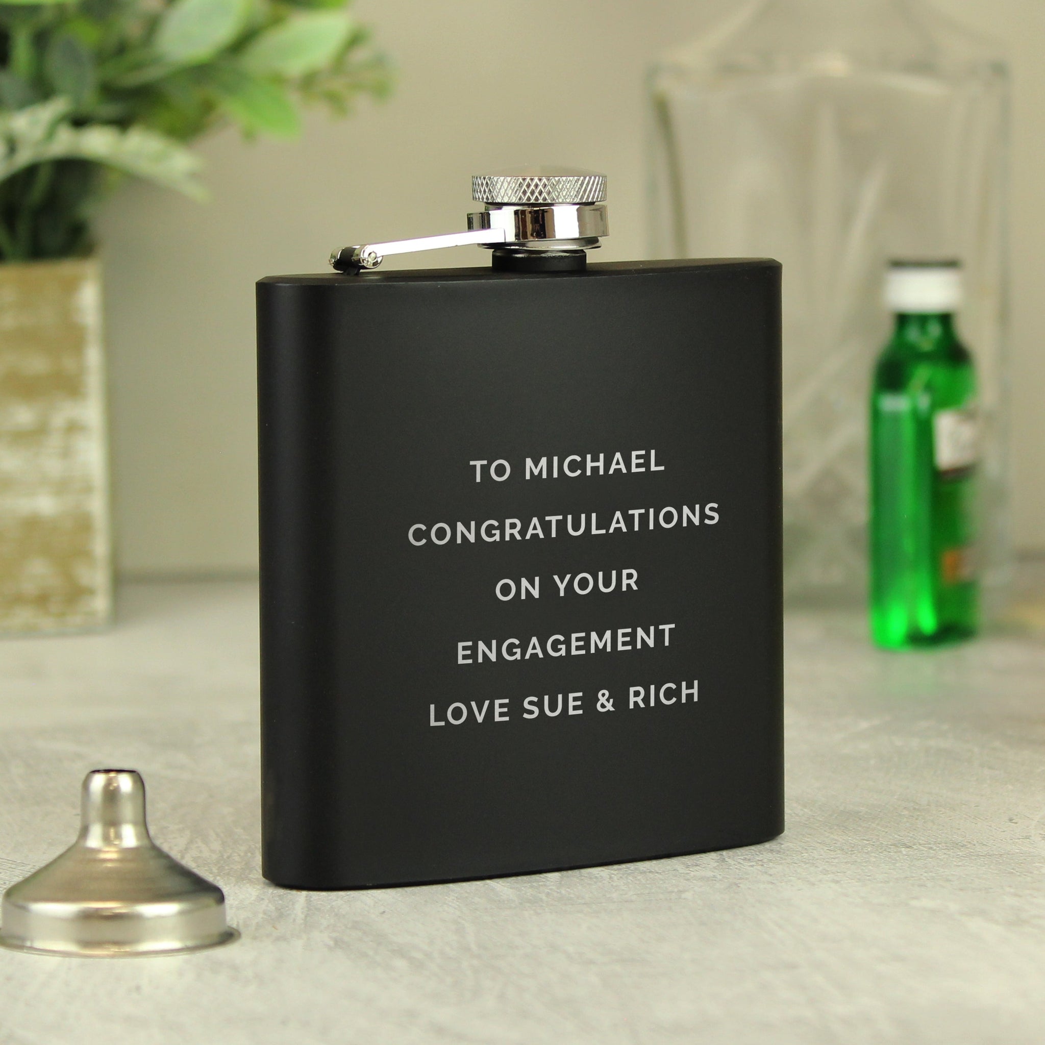 Personalised Free Text Black Hip Flask: 9 - Hip Flasks By Gift Moments