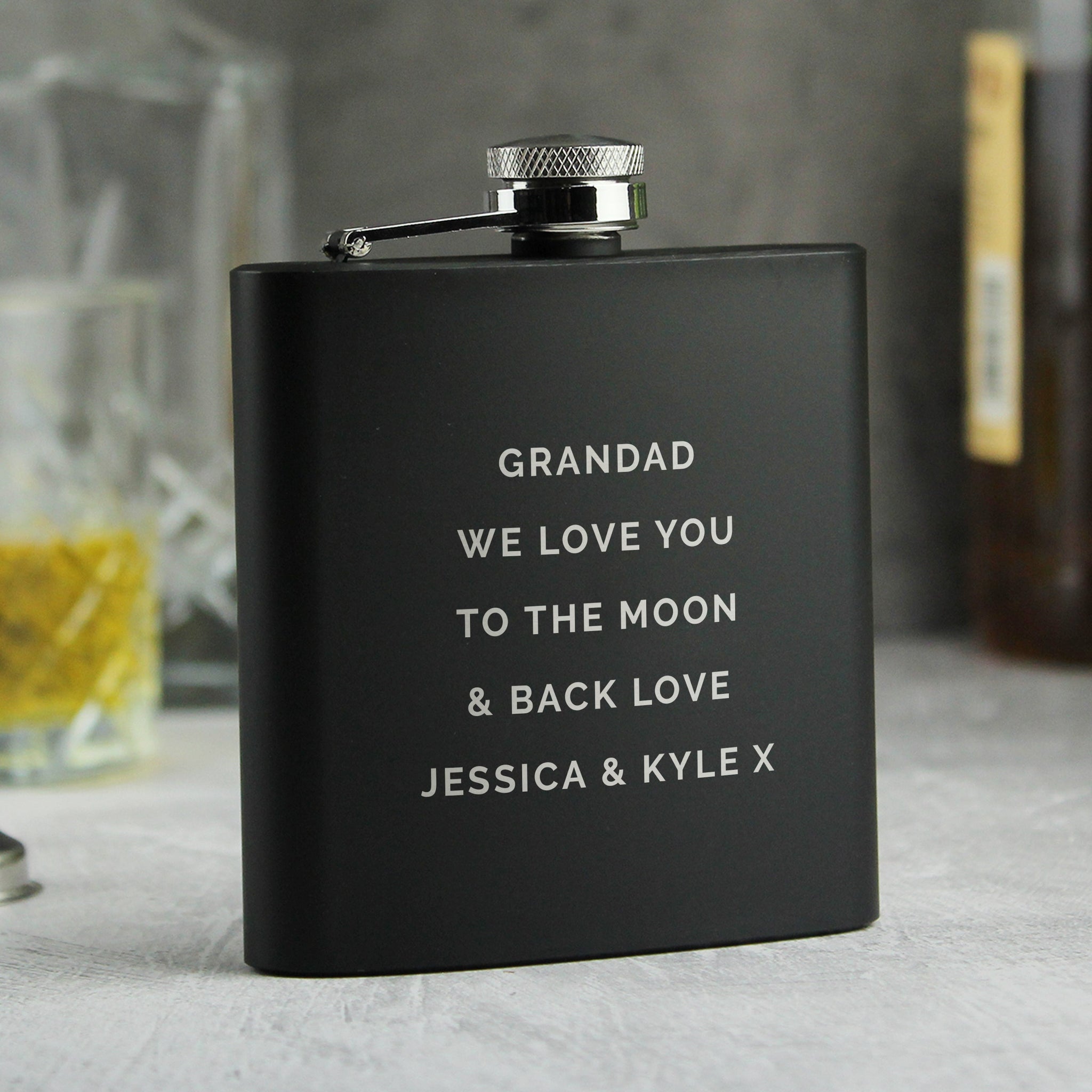 Personalised Free Text Black Hip Flask: 7 - Hip Flasks By Gift Moments