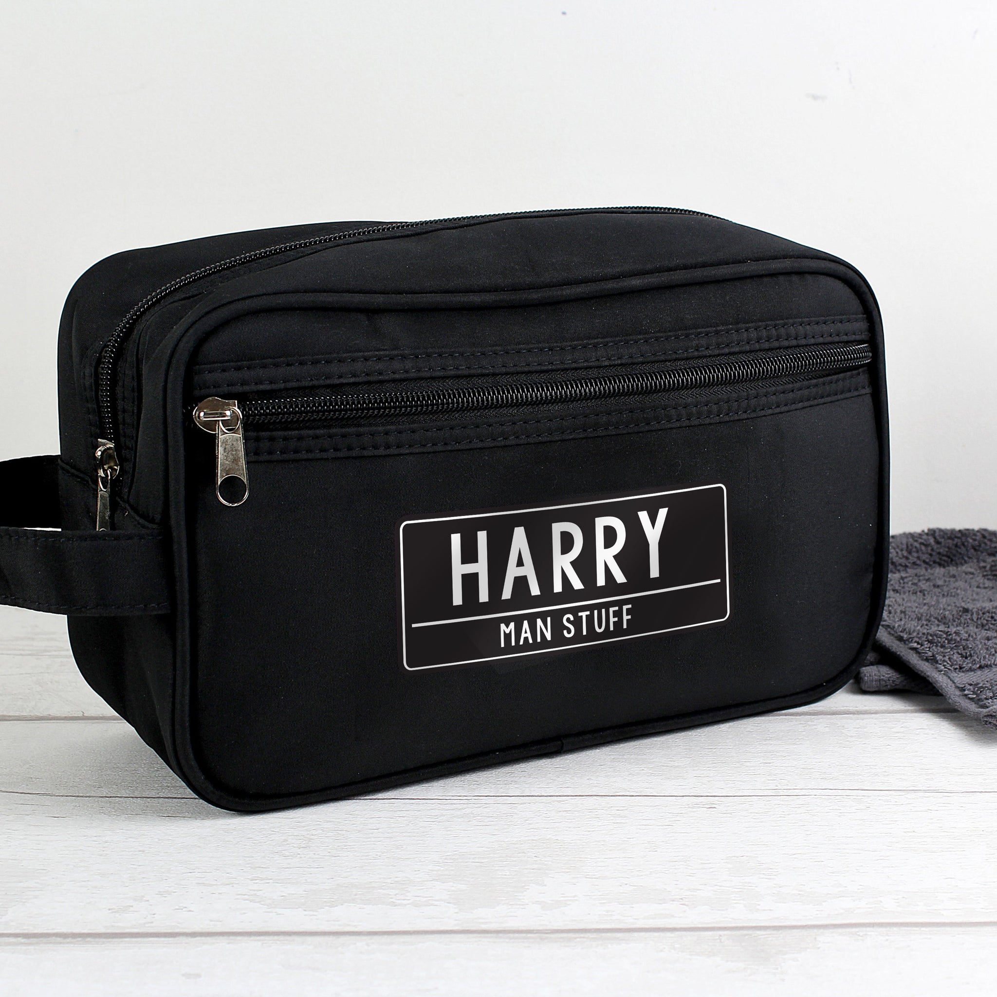 Personalised Free Text Black Toiletry Bag: 5 - Toiletry & Makeup Bags By Gift Moments