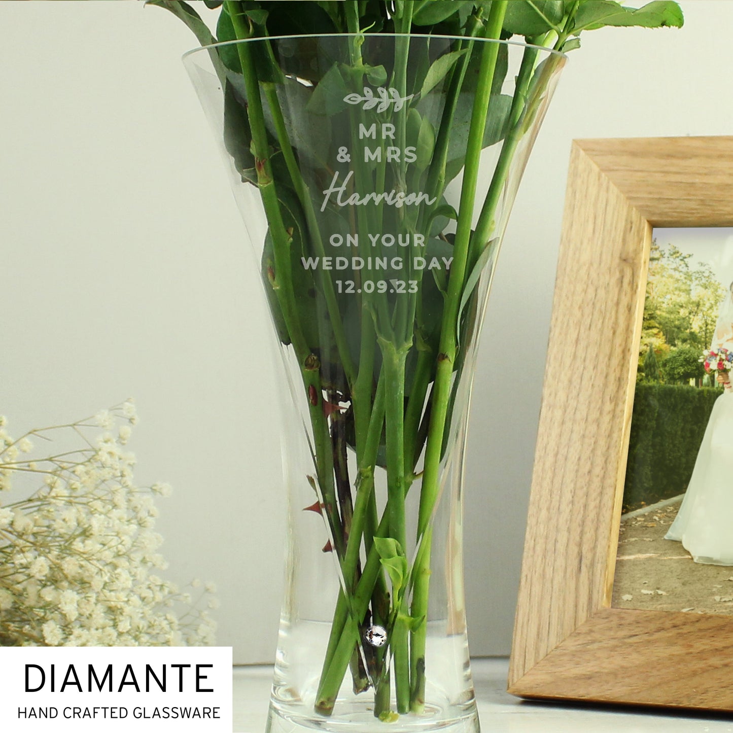 Personalised Free Text Botanical Hand Cut Diamante Heart Vase: 4 - Vases By Gift Moments