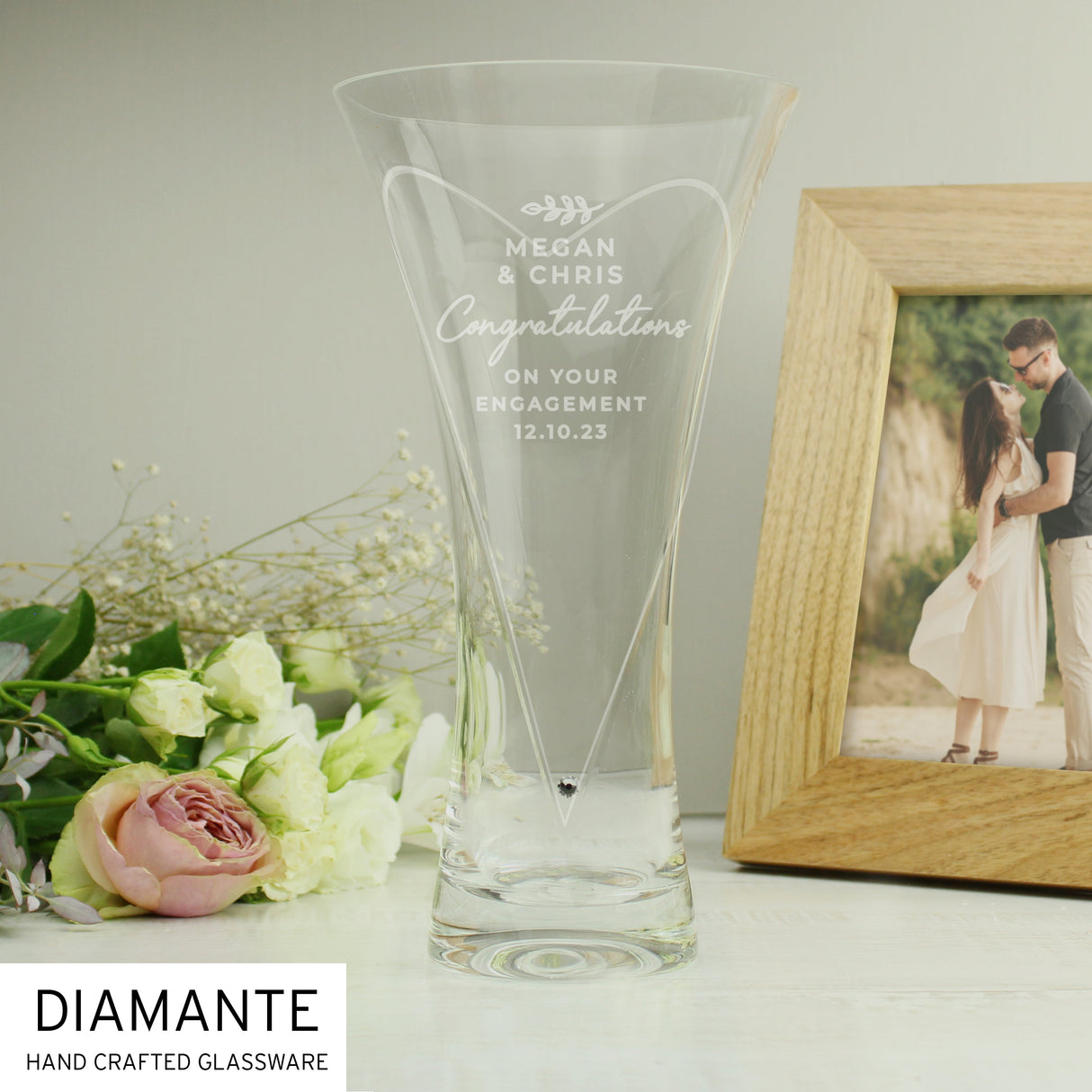 Personalised Free Text Botanical Hand Cut Diamante Heart Vase: 1 - Vases By Gift Moments