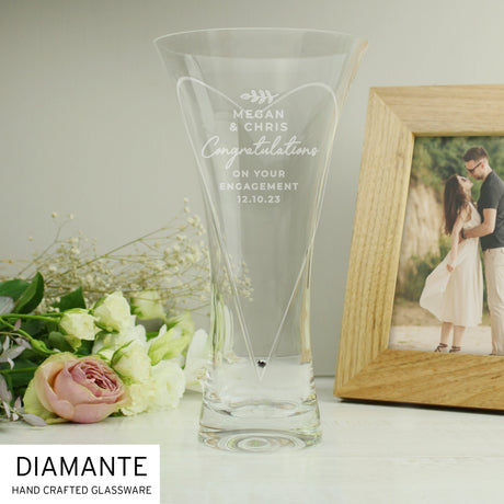 Personalised Free Text Botanical Hand Cut Diamante Heart Vase: 1 - Vases By Gift Moments