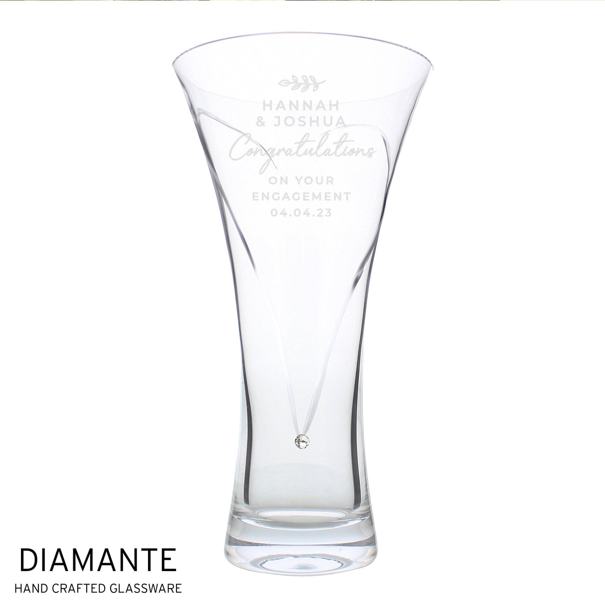 Personalised Free Text Botanical Hand Cut Diamante Heart Vase: 5 - Vases By Gift Moments